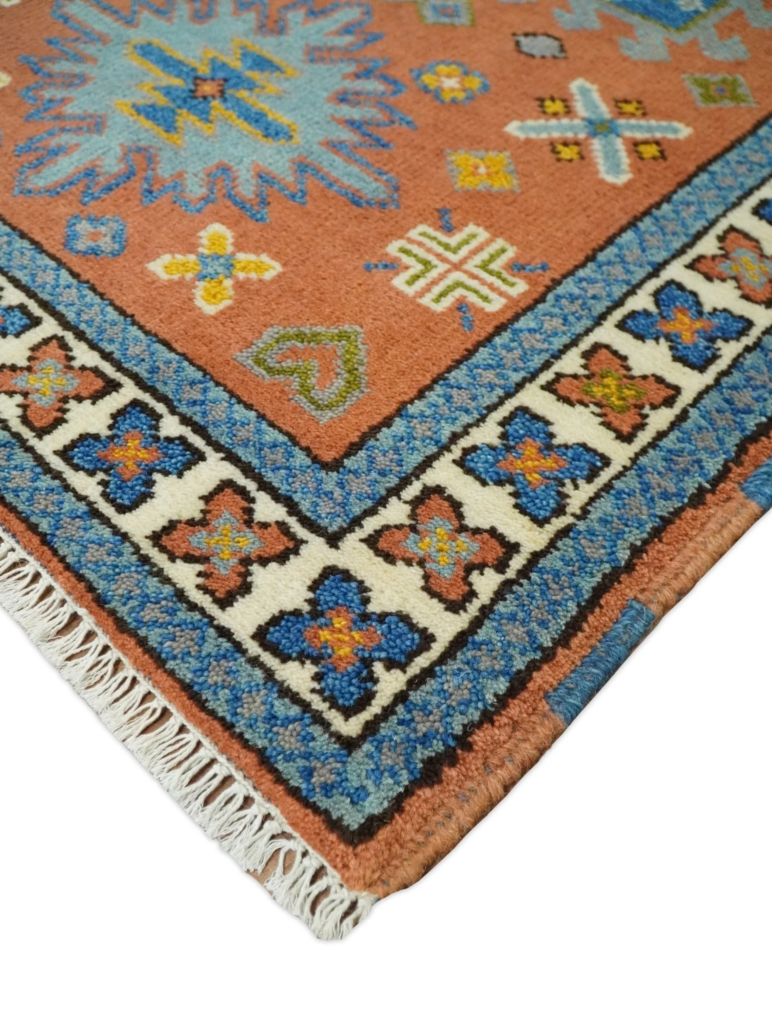 3x5 Rust and BIue Wool Hand Knotted traditional Vintage Antique Southwestern Tribal Kazak | TRDCP38135 - Image 4