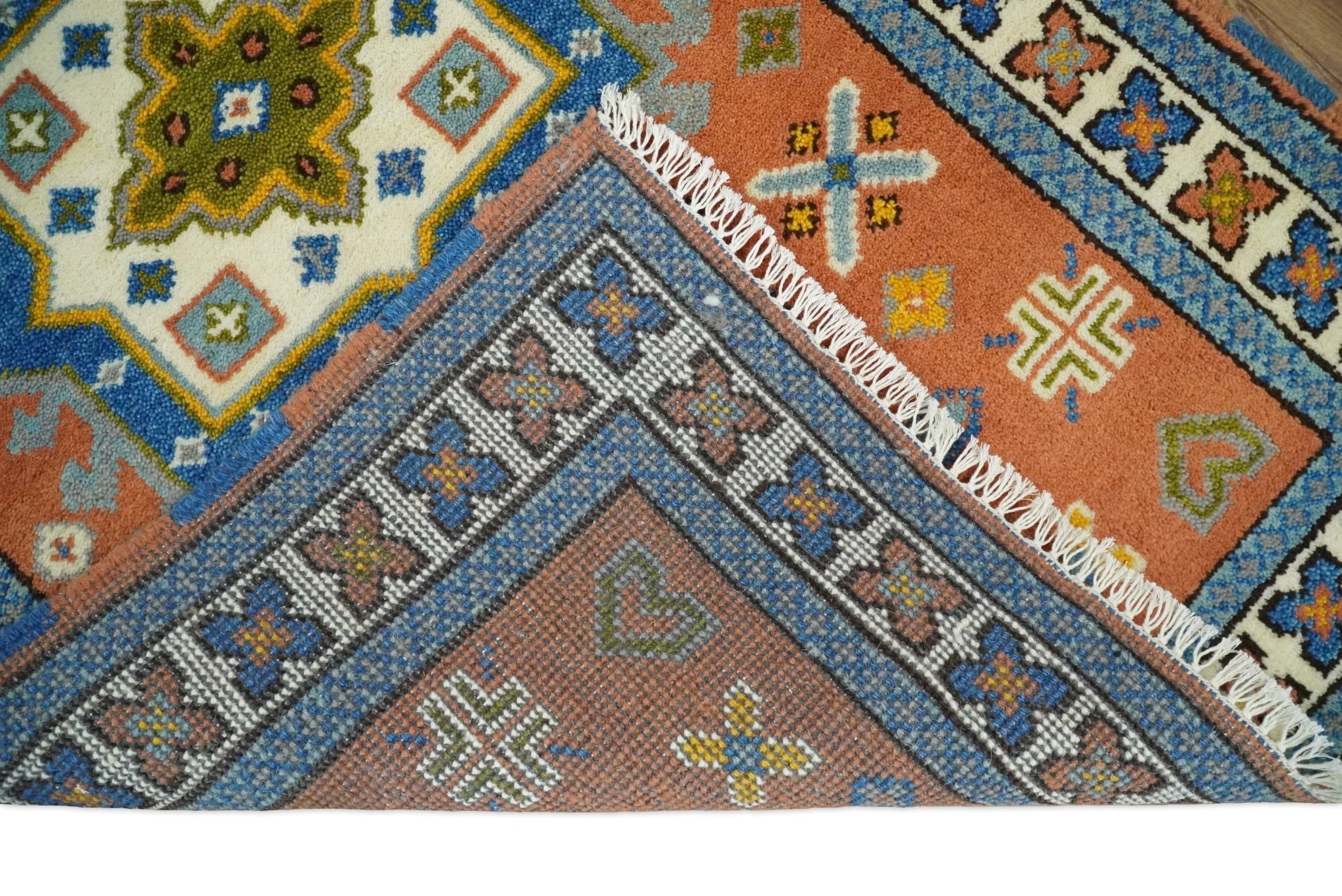 3x5 Rust and BIue Wool Hand Knotted traditional Vintage Antique Southwestern Tribal Kazak | TRDCP38135 - Image 5