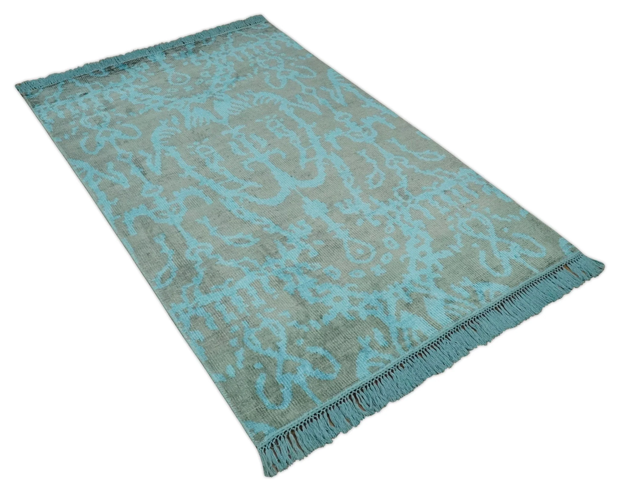 4.5x6.5 Hand Knotted Blue and Gray Modern Persian Style Contemporary Art Silk Area Rug | OP133 - Image 10