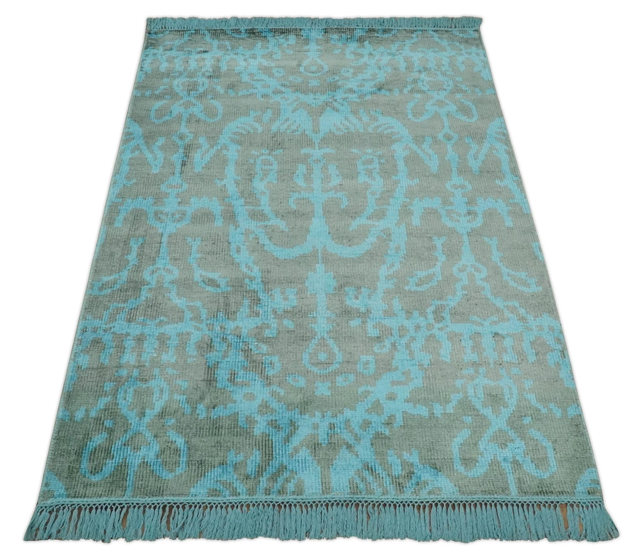 4.5x6.5 Hand Knotted Blue and Gray Modern Persian Style Contemporary Art Silk Area Rug | OP133 - Image 11