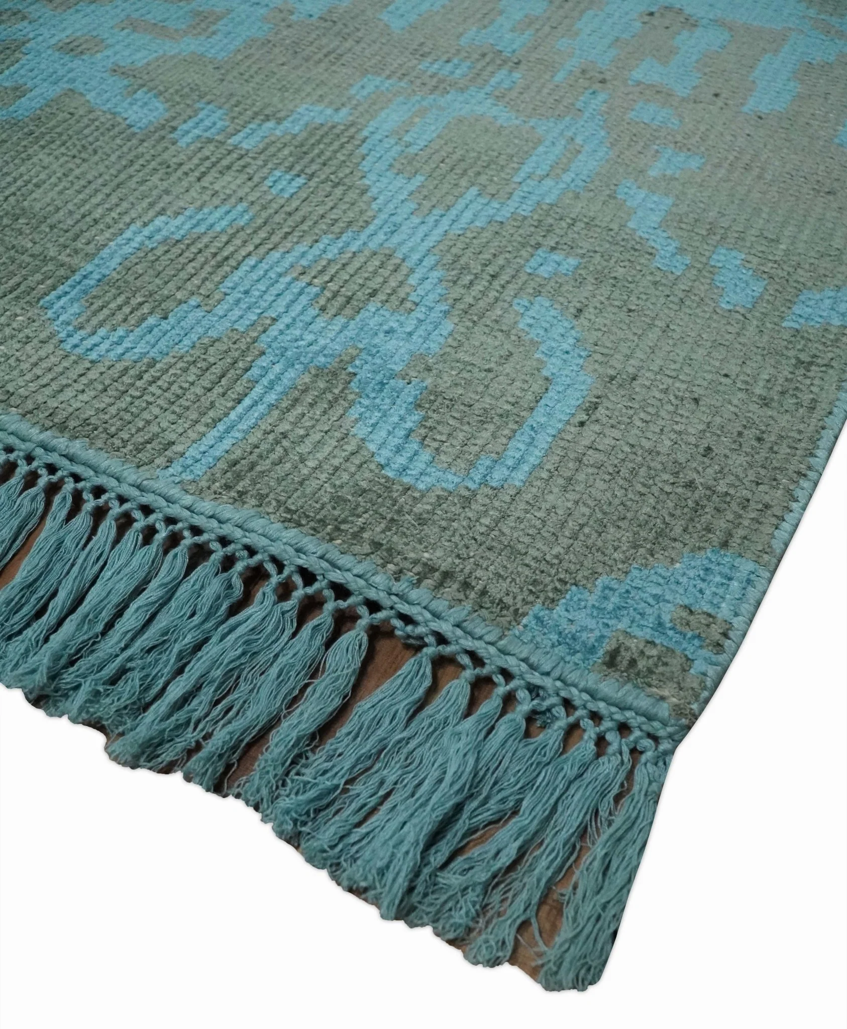 4.5x6.5 Hand Knotted Blue and Gray Modern Persian Style Contemporary Art Silk Area Rug | OP133 - Image 3