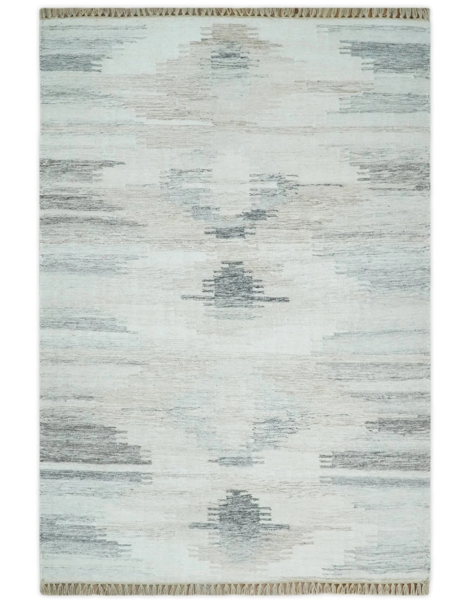 Ivory and Gray Kilim Rug made with fine wool and viscose | SE1 - Image 10