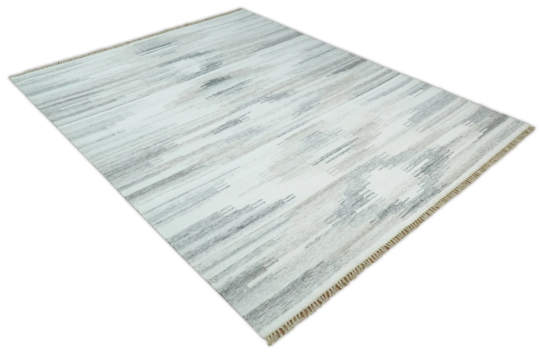 Ivory and Gray Kilim Rug made with fine wool and viscose | SE1 - Image 5