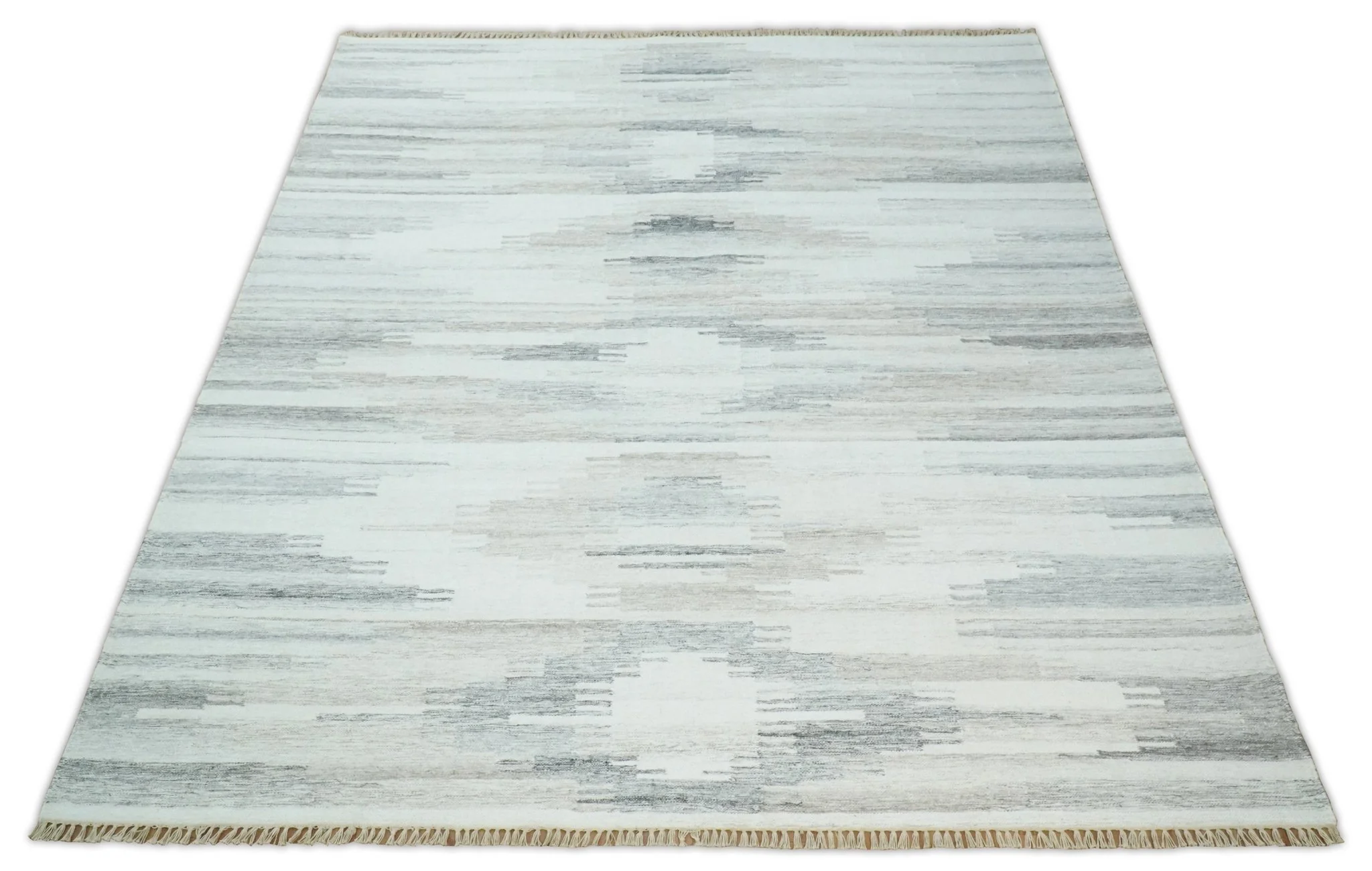 Ivory and Gray Kilim Rug made with fine wool and viscose | SE1 - Image 6