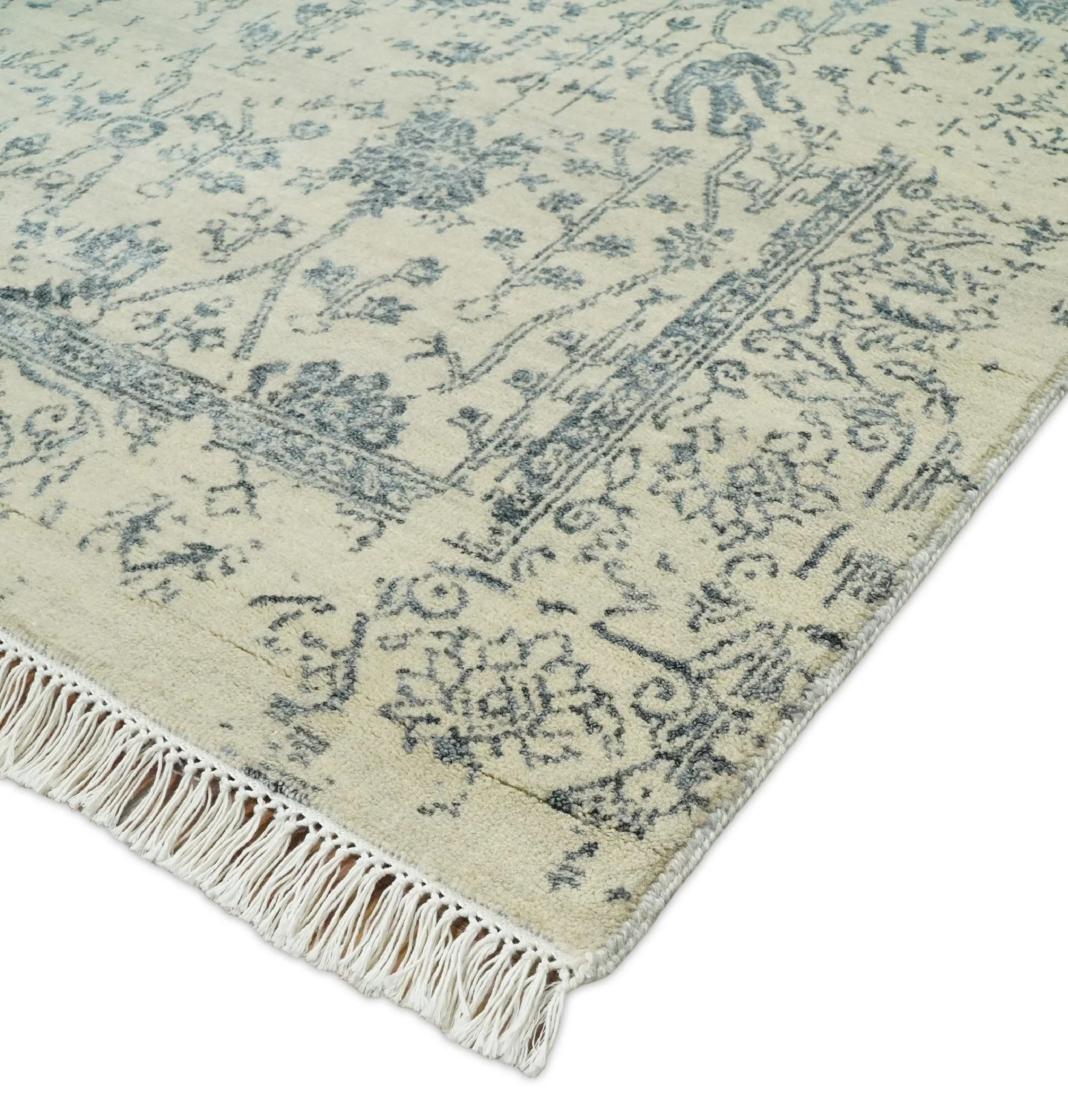 4x6 Fine Hand Knotted Beige and Gray Traditional Vintage Persian Style Antique Wool and Silk Rug | AGR14 - Image 6