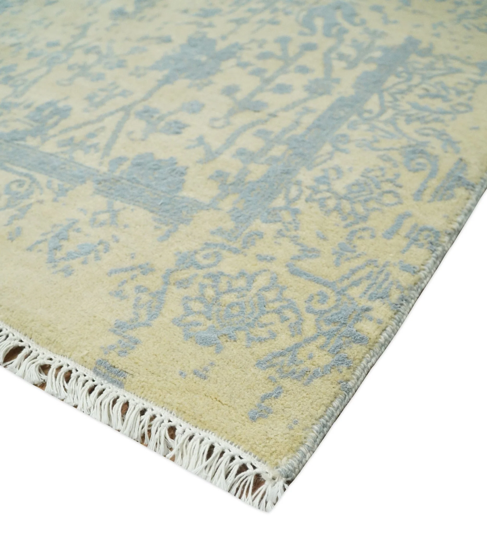 4x6 Fine Hand Knotted Gold and Silver Traditional Vintage Persian Style Antique Wool and Silk Rug | AGR11 - Image 5