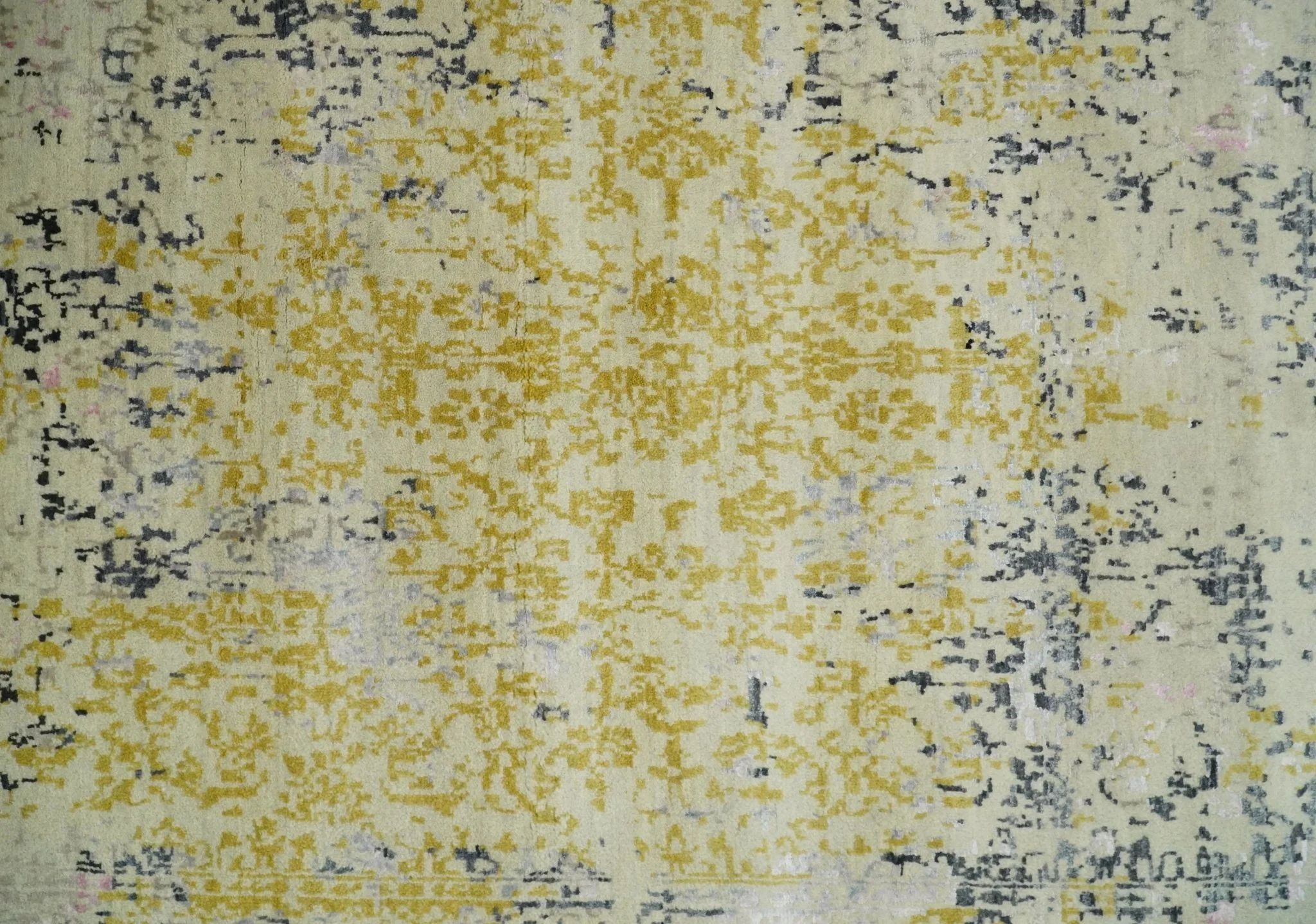 4x6 Fine Hand Knotted Gold, Gray and Ivory Modern Abstract Wool and SIlk Area Rug | AGR17 - Image 4