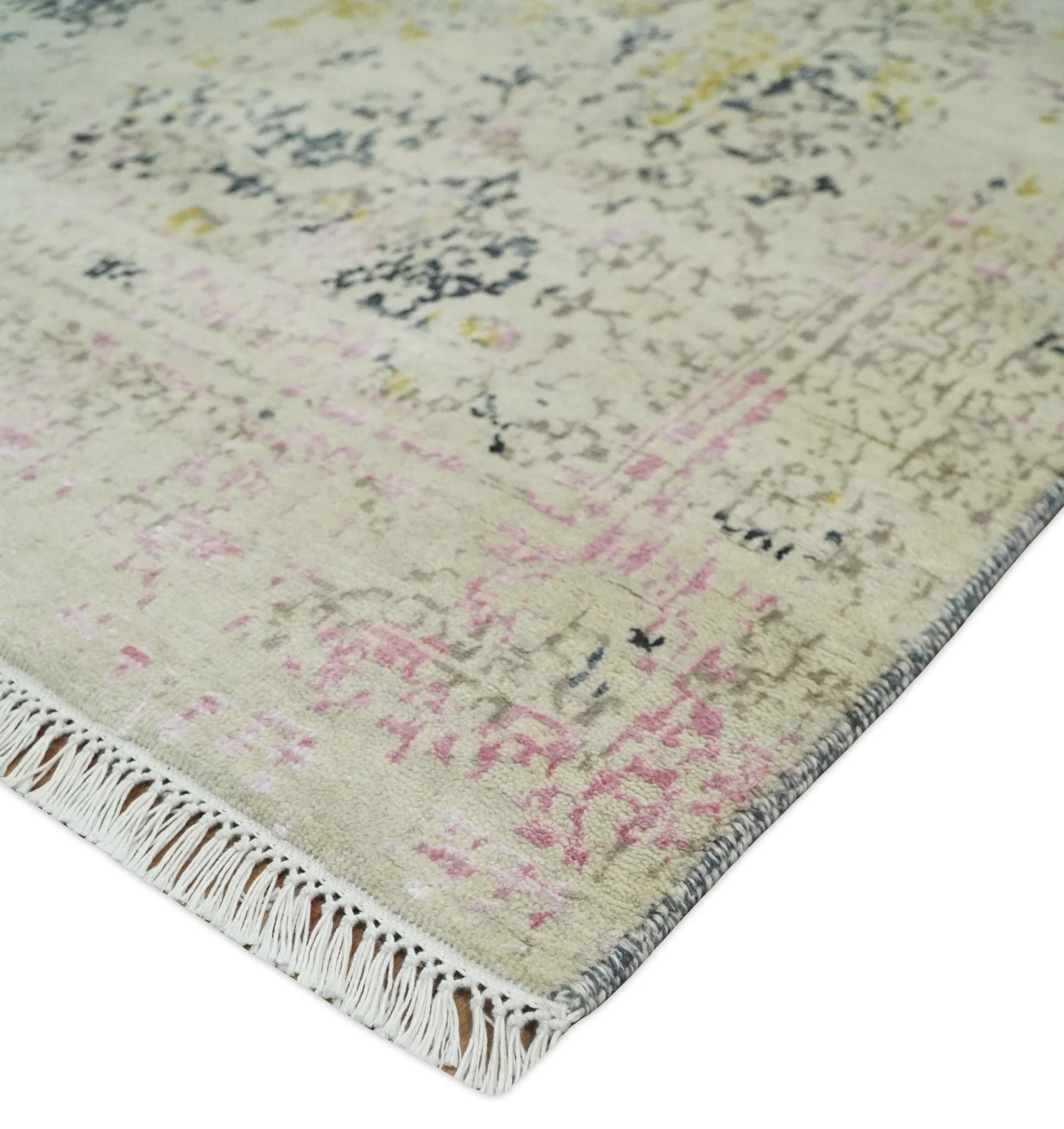 4x6 Fine Hand Knotted Gold, Gray and Ivory Modern Abstract Wool and SIlk Area Rug | AGR17 - Image 5