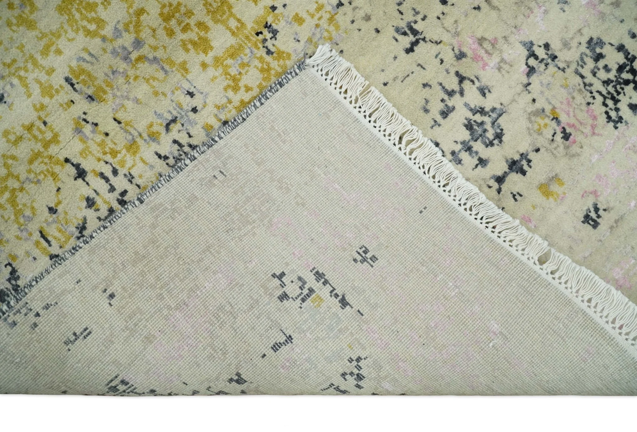 4x6 Fine Hand Knotted Gold, Gray and Ivory Modern Abstract Wool and SIlk Area Rug | AGR17 - Image 7
