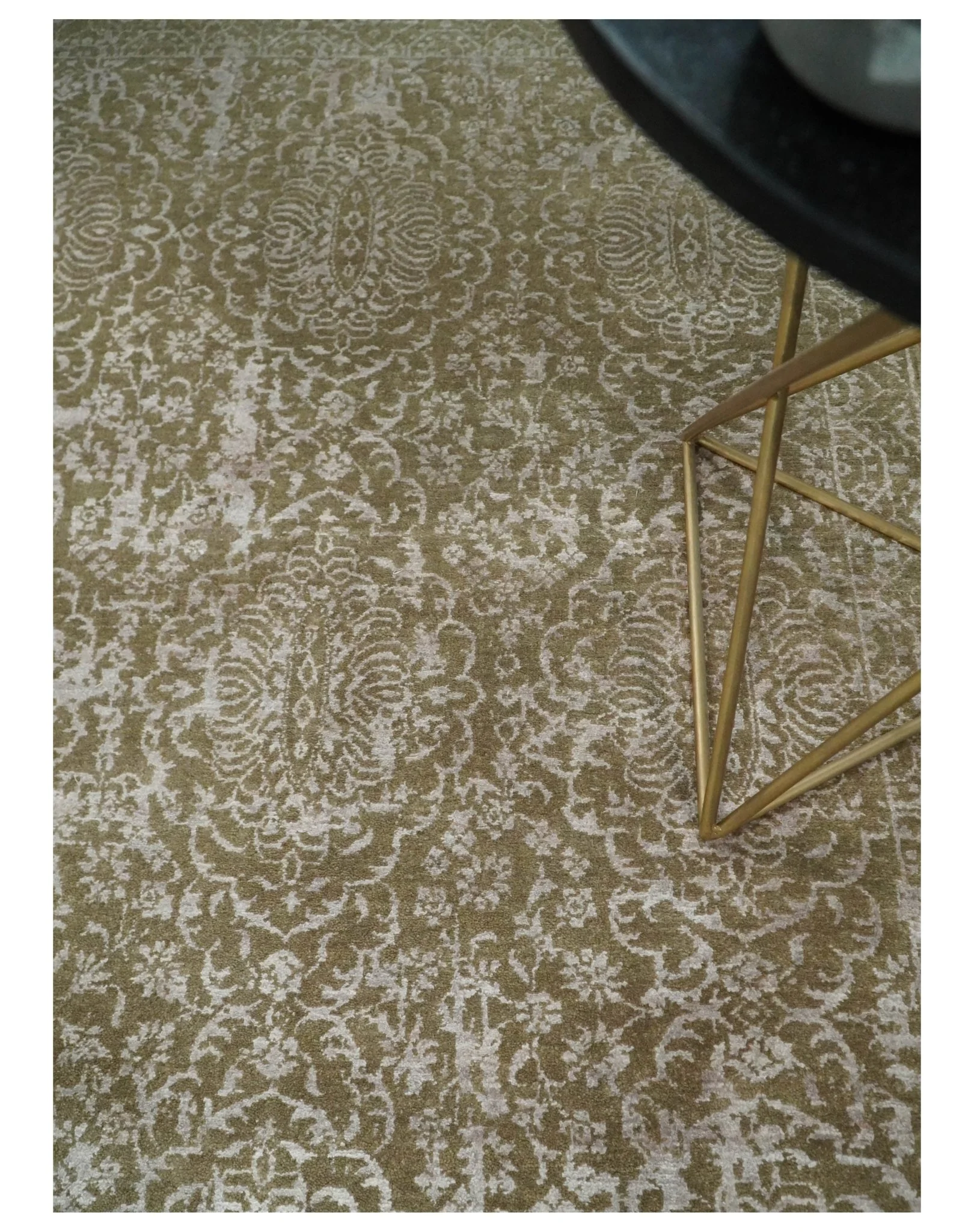 4x6 Fine Hand Knotted Olive and Silver Traditional Vintage Persian Style Antique Wool and SIlk Rug | AGR16 - Image 2