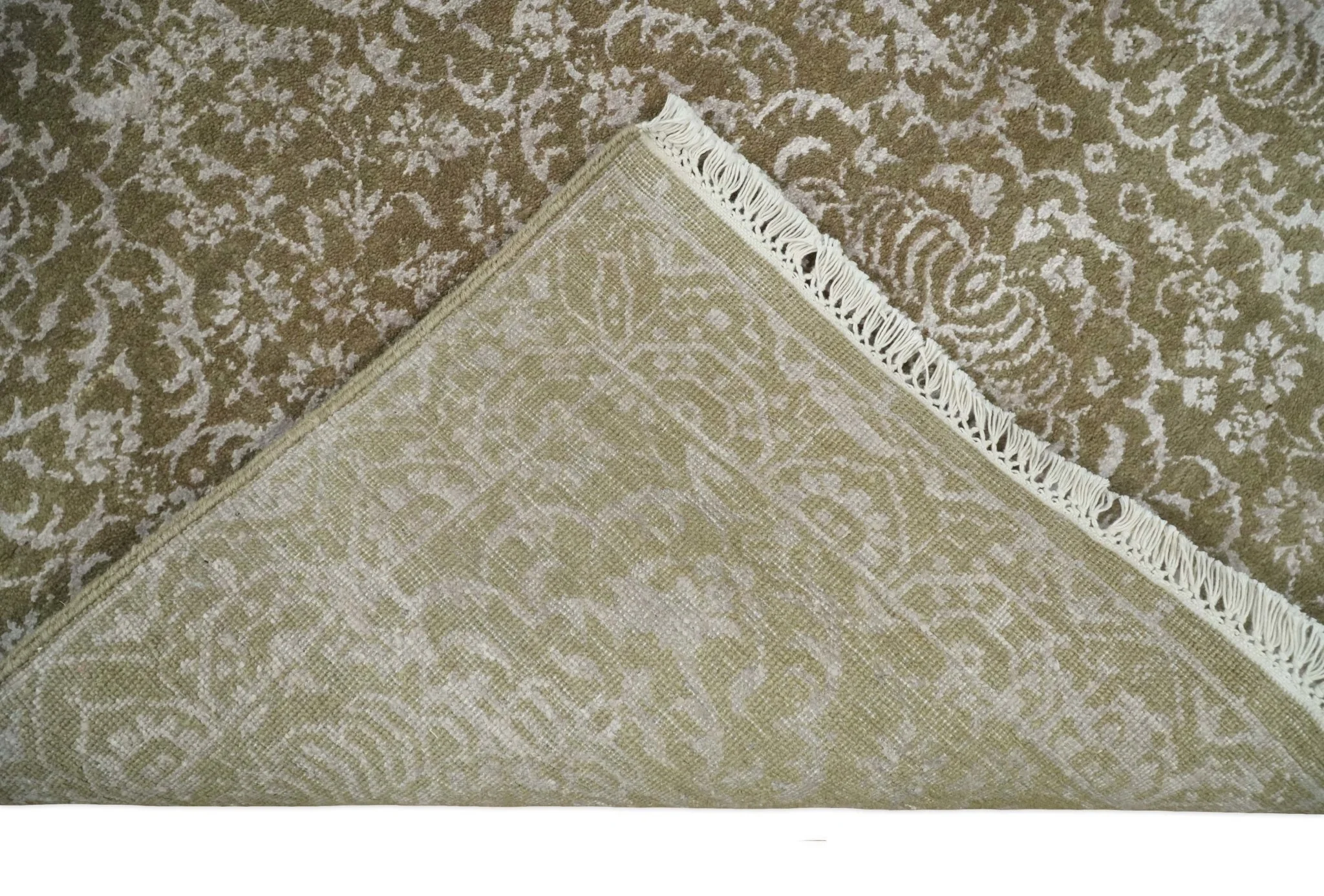 4x6 Fine Hand Knotted Olive and Silver Traditional Vintage Persian Style Antique Wool and SIlk Rug | AGR16 - Image 8