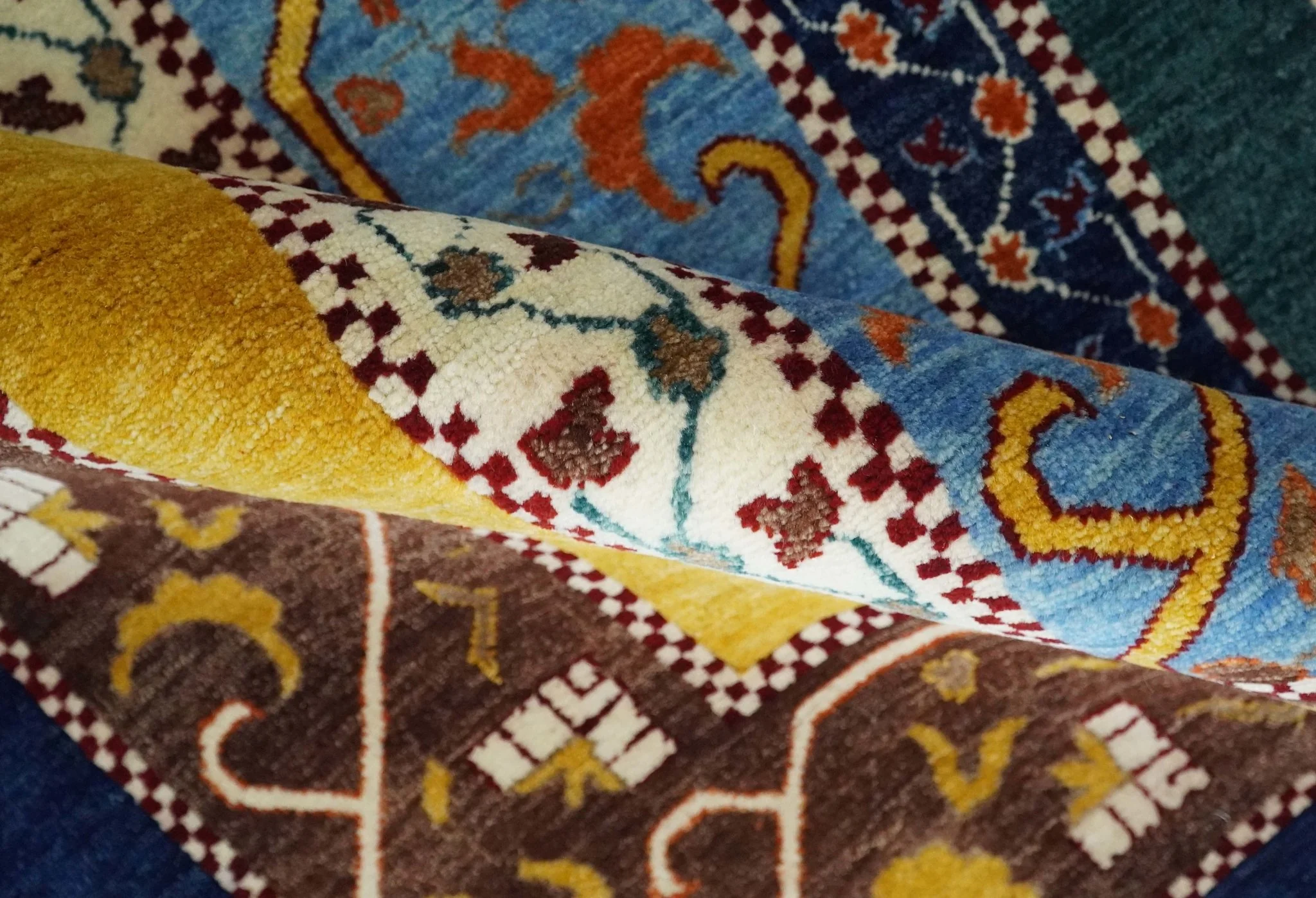 Hand Knotted 4x6 Green, Gold, Blue and Brown Striped Wool Southwestern Lori Gabbeh Rug | KNT55 - Image 10