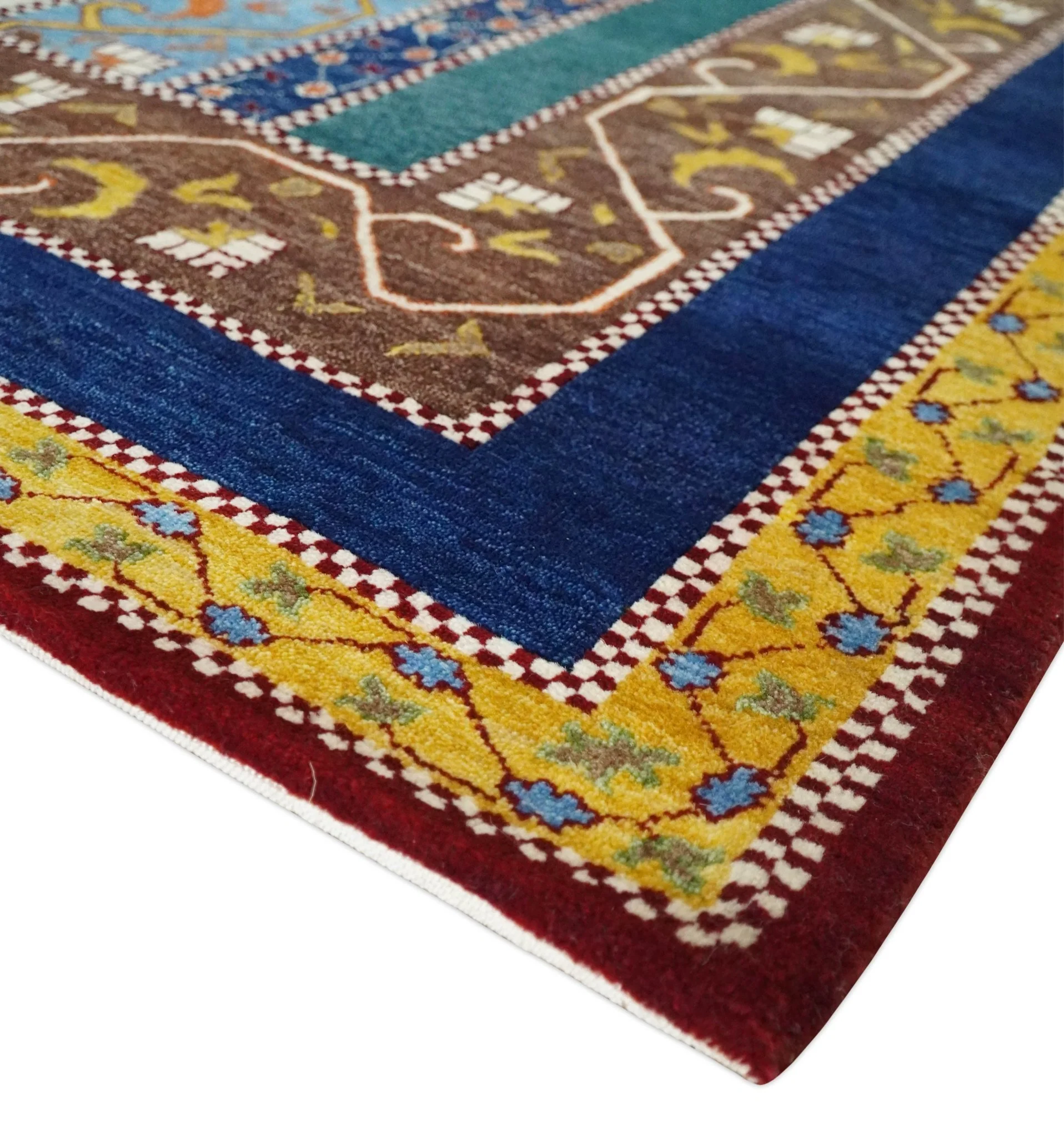 Hand Knotted 4x6 Green, Gold, Blue and Brown Striped Wool Southwestern Lori Gabbeh Rug | KNT55 - Image 5