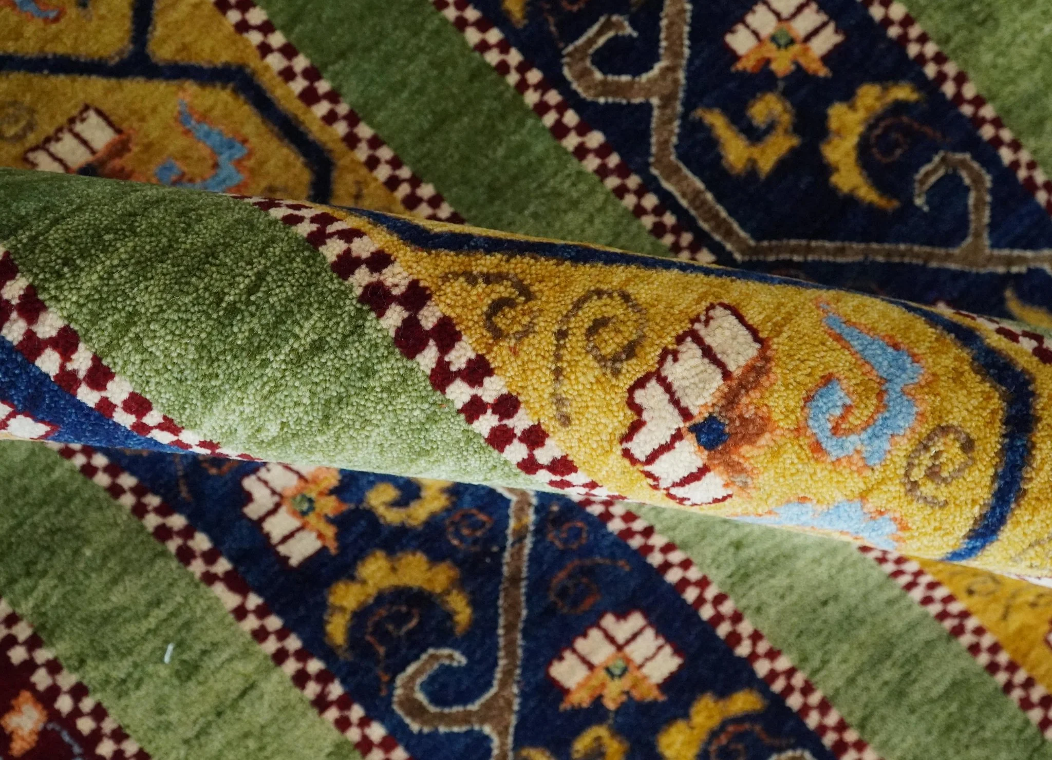 4x6 Green, Gold and Blue Striped Wool Hand Knotted Southwestern Lori Gabbeh Rug | KNT54 - Image 10