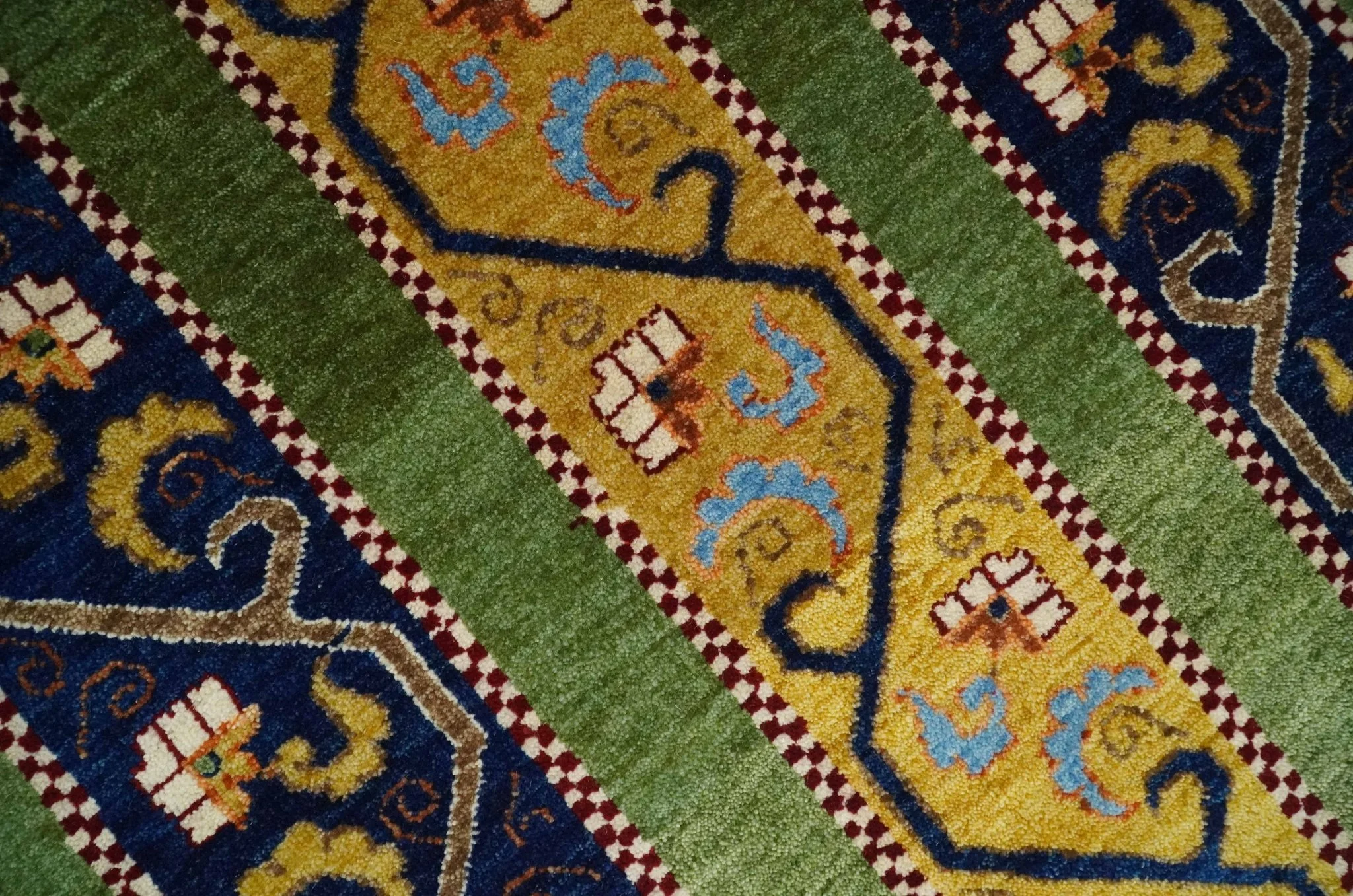4x6 Green, Gold and Blue Striped Wool Hand Knotted Southwestern Lori Gabbeh Rug | KNT54 - Image 4