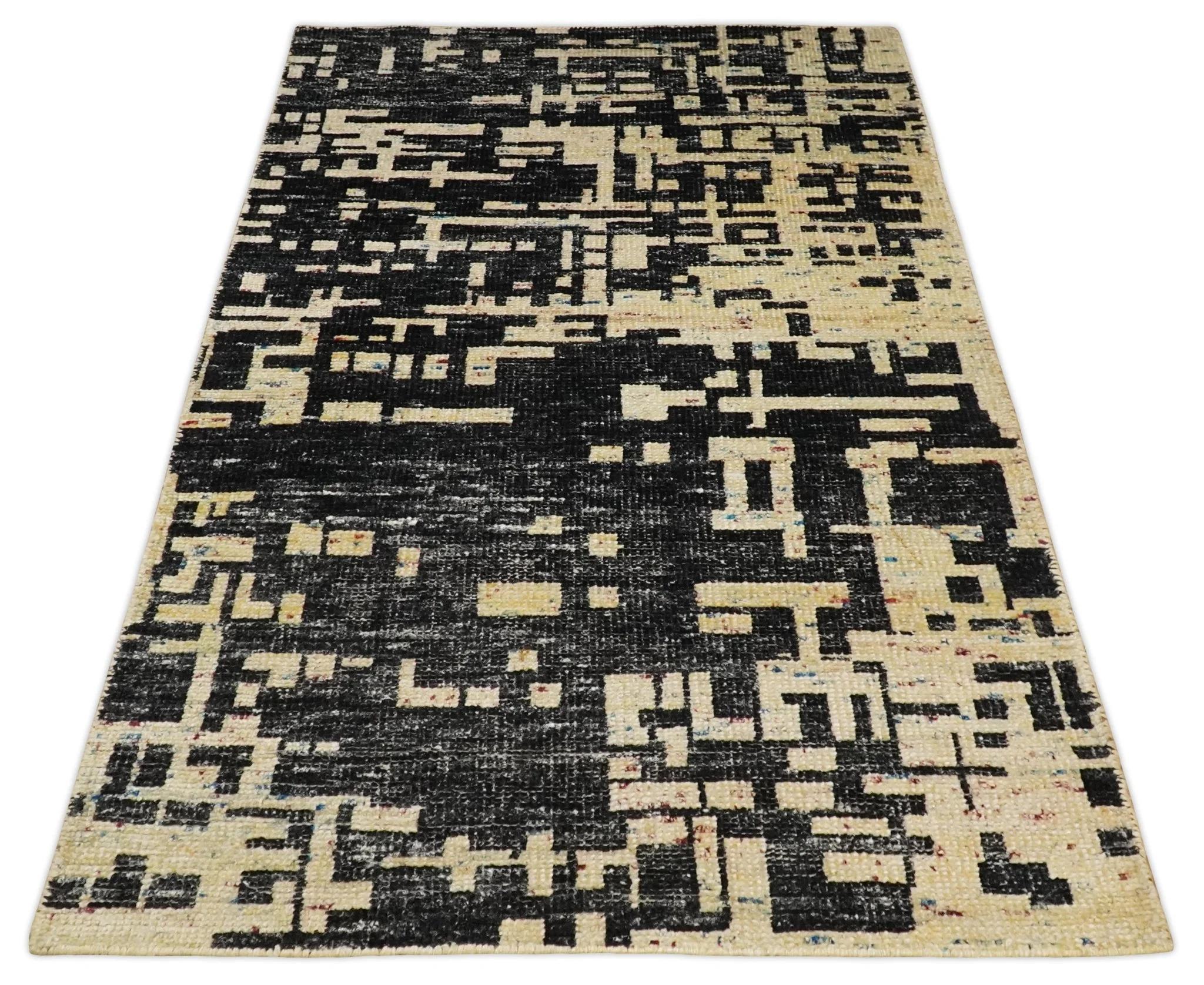 4x6 Hand Knotted Beige and Black Modern Abstract Contemporary Recycled Silk Area Rug | OP54 - Image 10