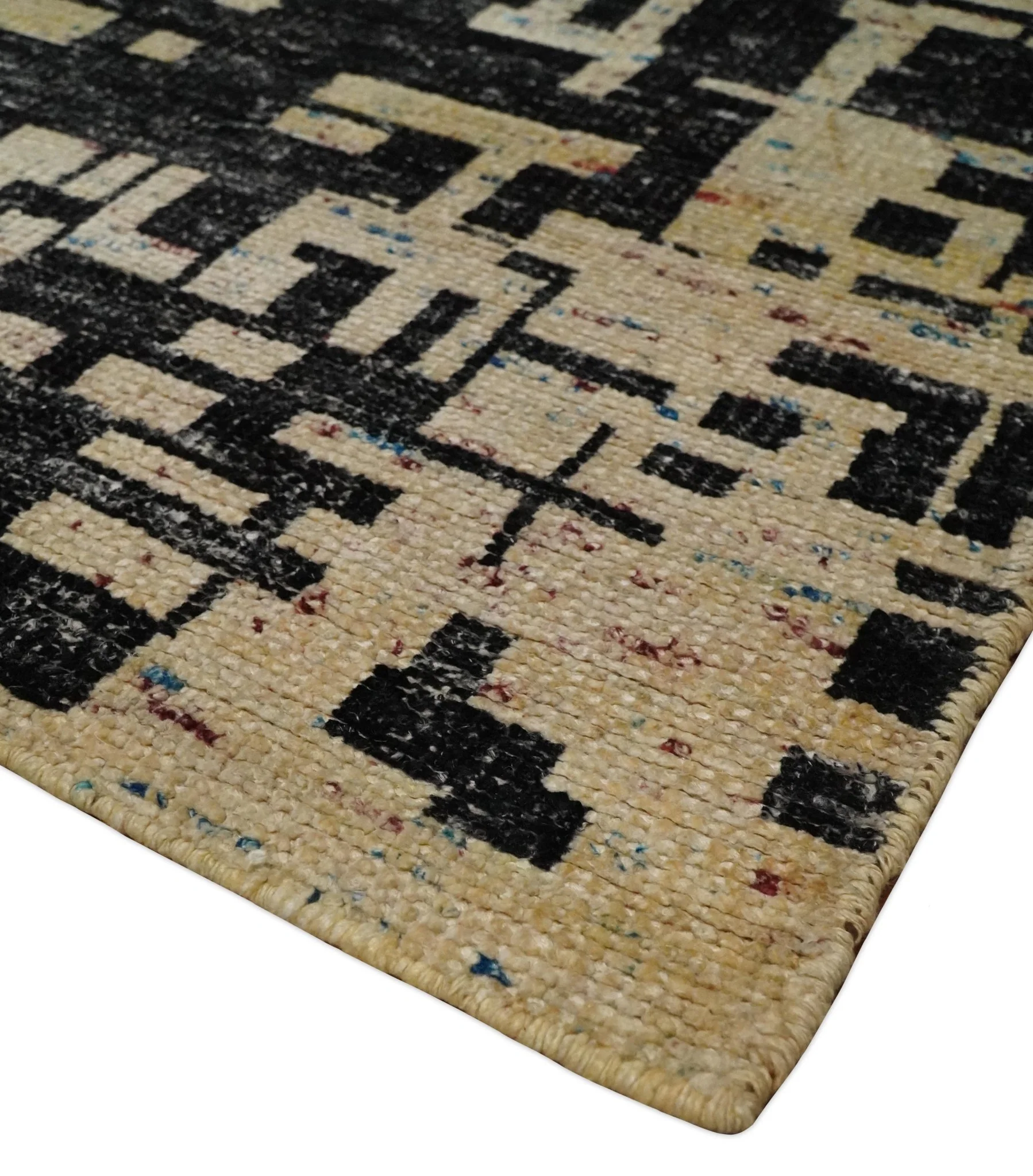4x6 Hand Knotted Beige and Black Modern Abstract Contemporary Recycled Silk Area Rug | OP54 - Image 3