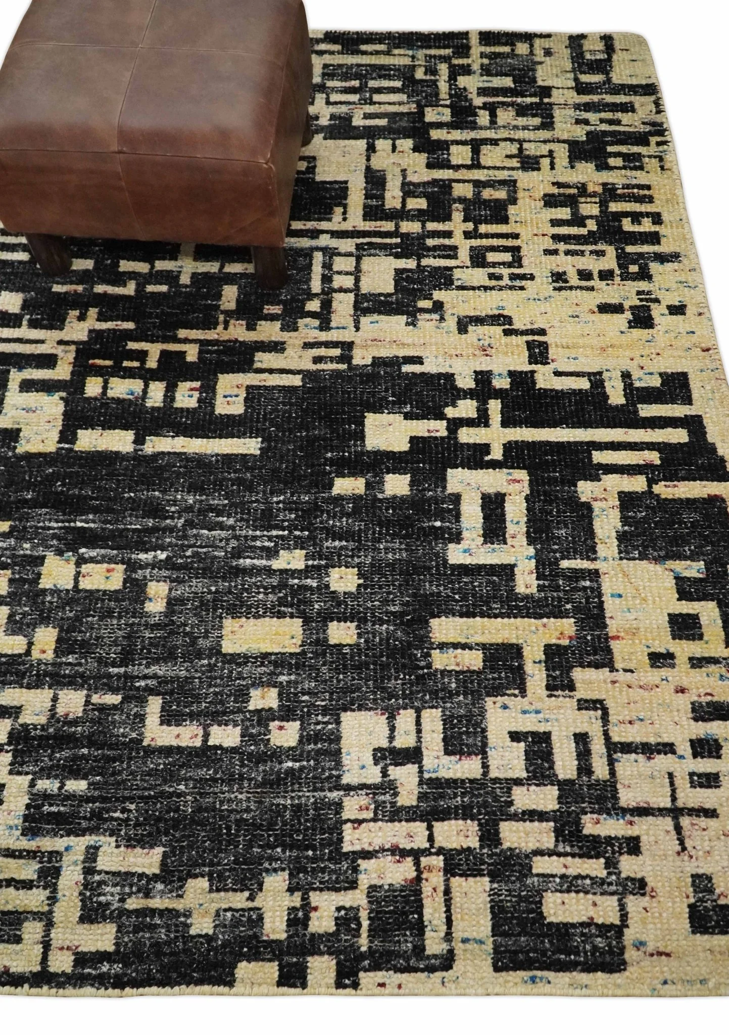 4x6 Hand Knotted Beige and Black Modern Abstract Contemporary Recycled Silk Area Rug | OP54 - Image 4