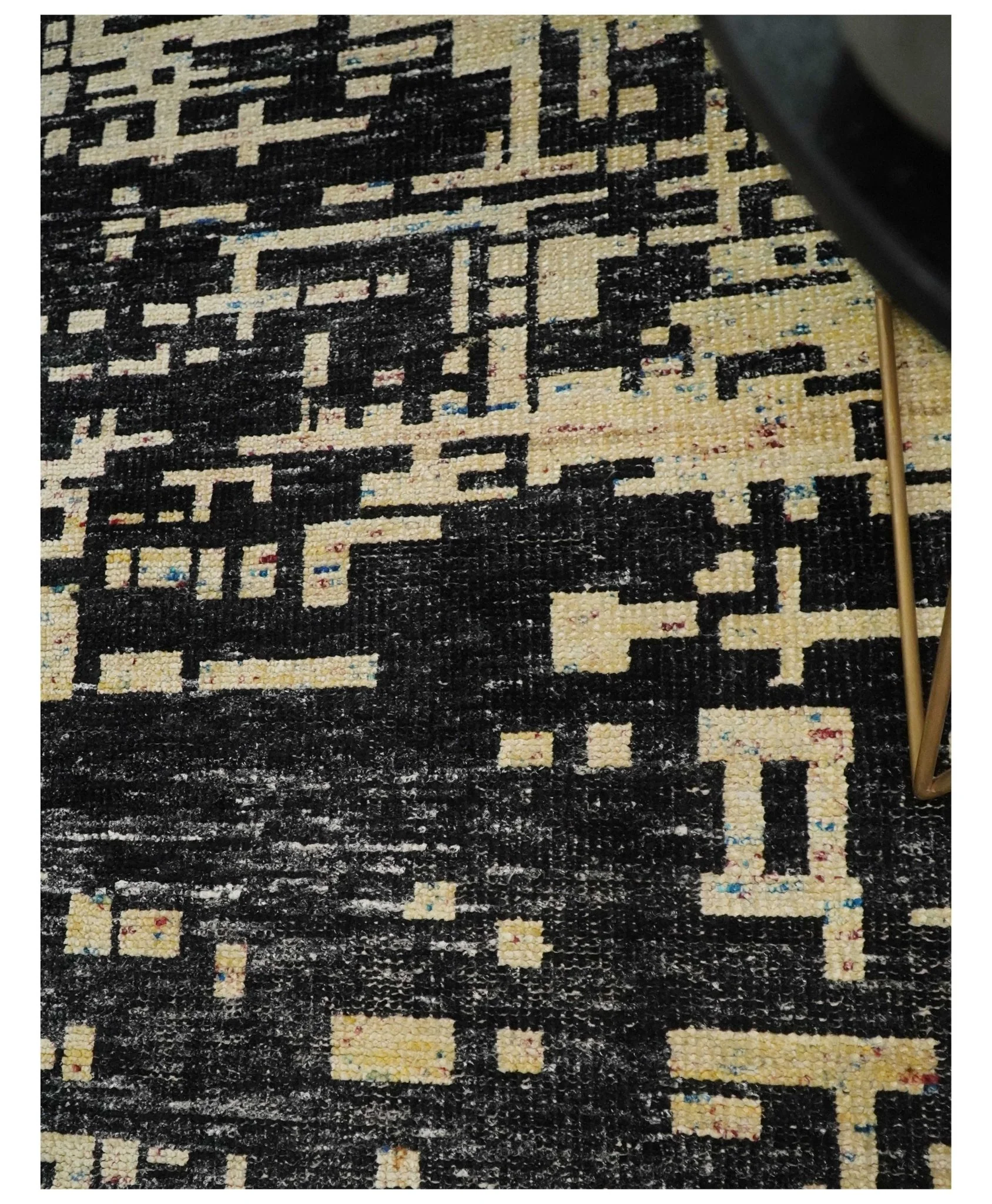 4x6 Hand Knotted Beige and Black Modern Abstract Contemporary Recycled Silk Area Rug | OP54 - Image 5