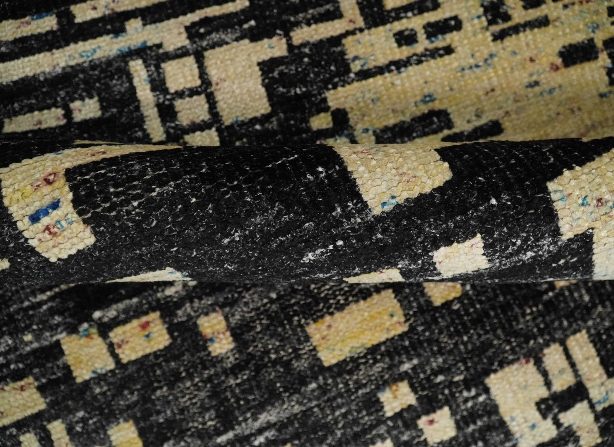 4x6 Hand Knotted Beige and Black Modern Abstract Contemporary Recycled Silk Area Rug | OP54 - Image 6