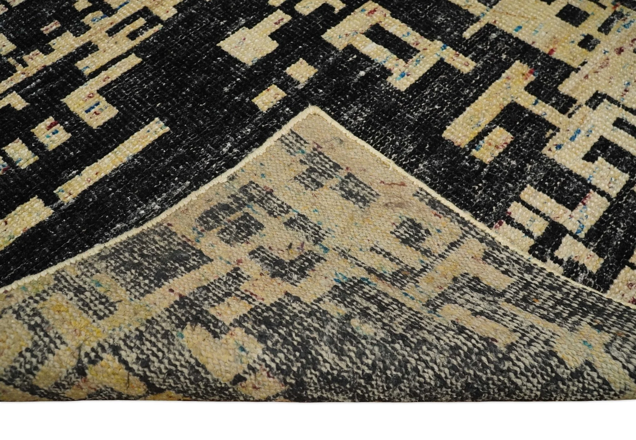 4x6 Hand Knotted Beige and Black Modern Abstract Contemporary Recycled Silk Area Rug | OP54 - Image 7