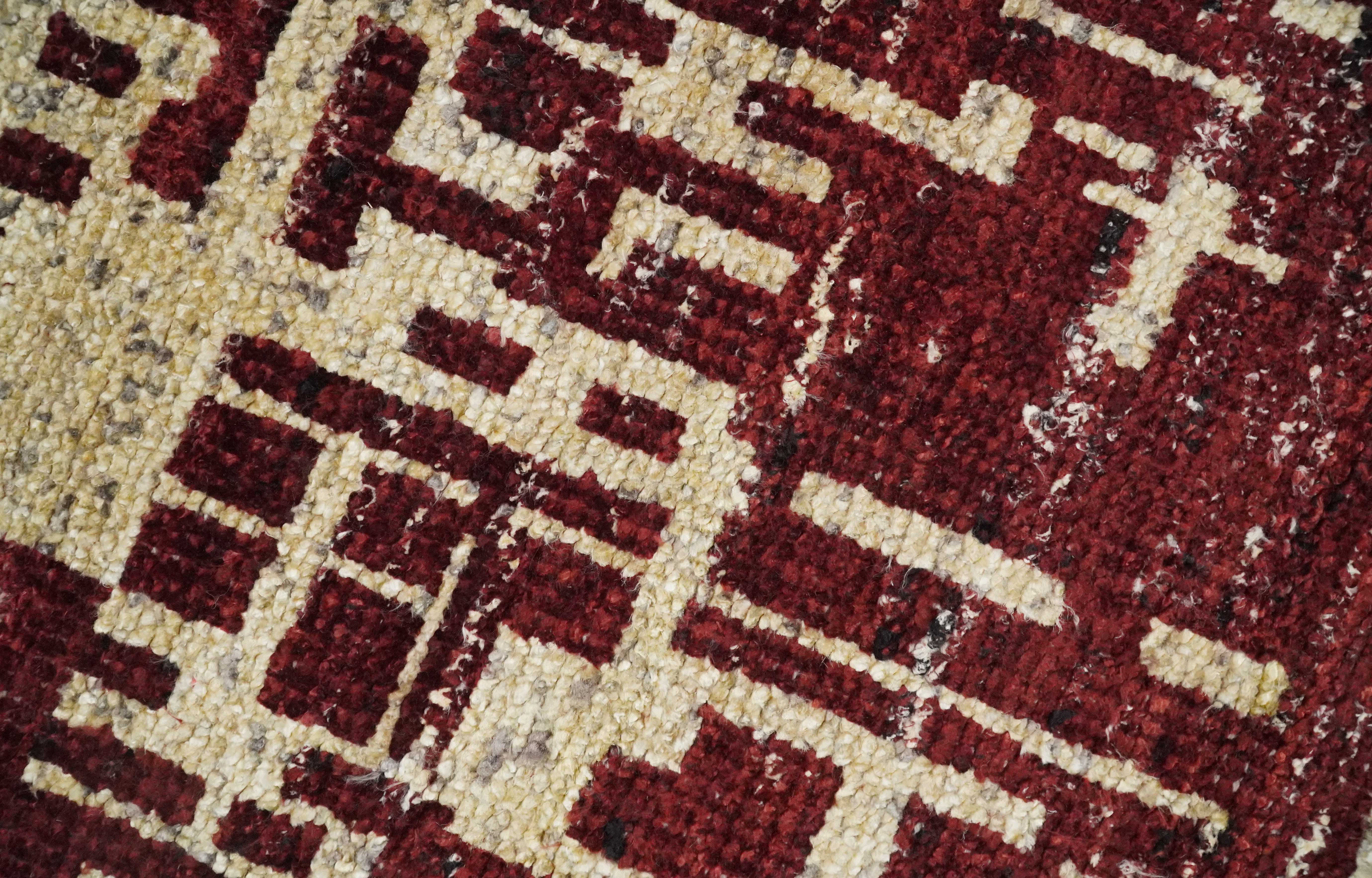 4x6 Hand Knotted Beige and Maroon Modern Abstract Contemporary Recycled Silk Area Rug | OP64 - Image 2
