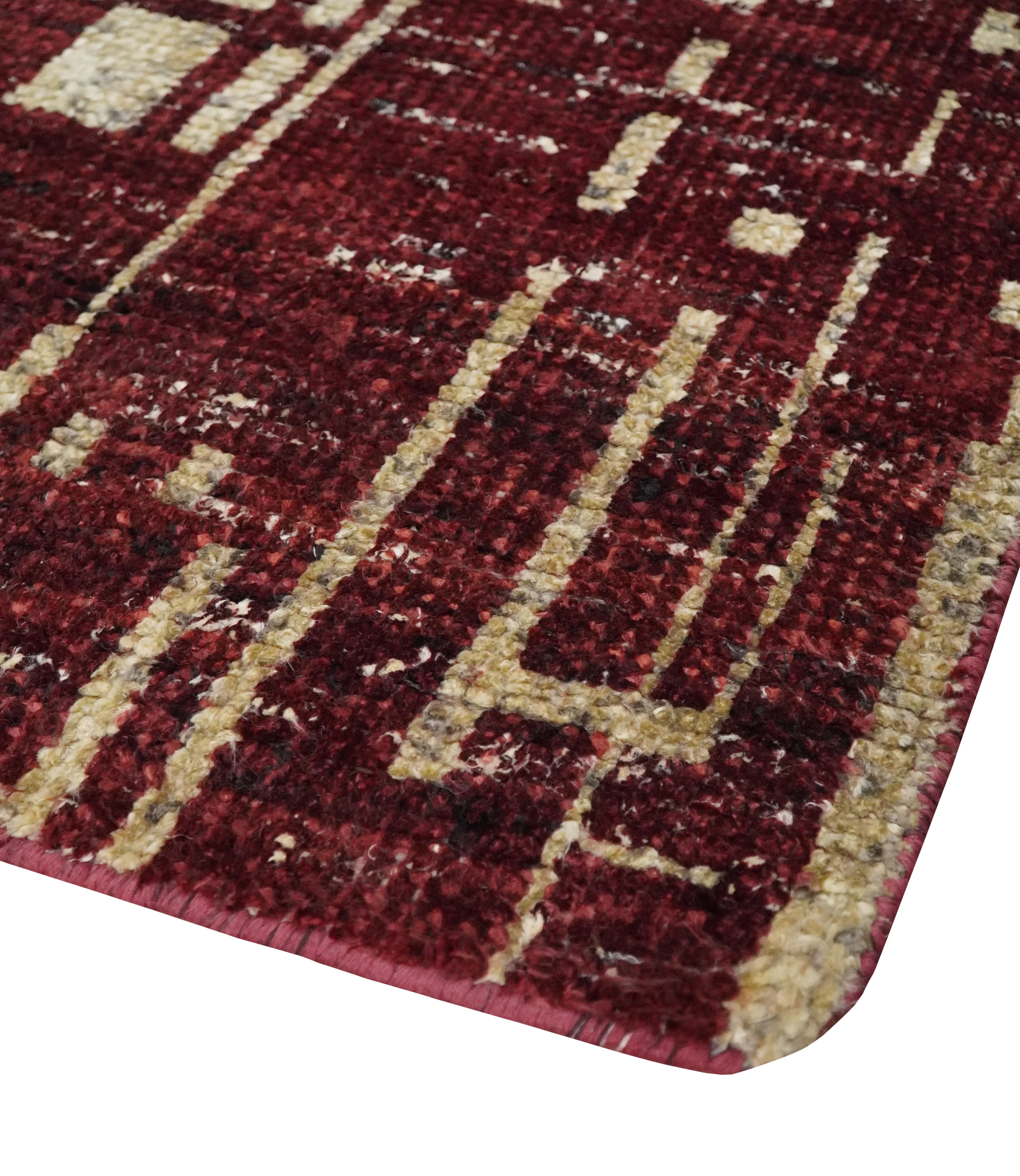 4x6 Hand Knotted Beige and Maroon Modern Abstract Contemporary Recycled Silk Area Rug | OP64 - Image 3