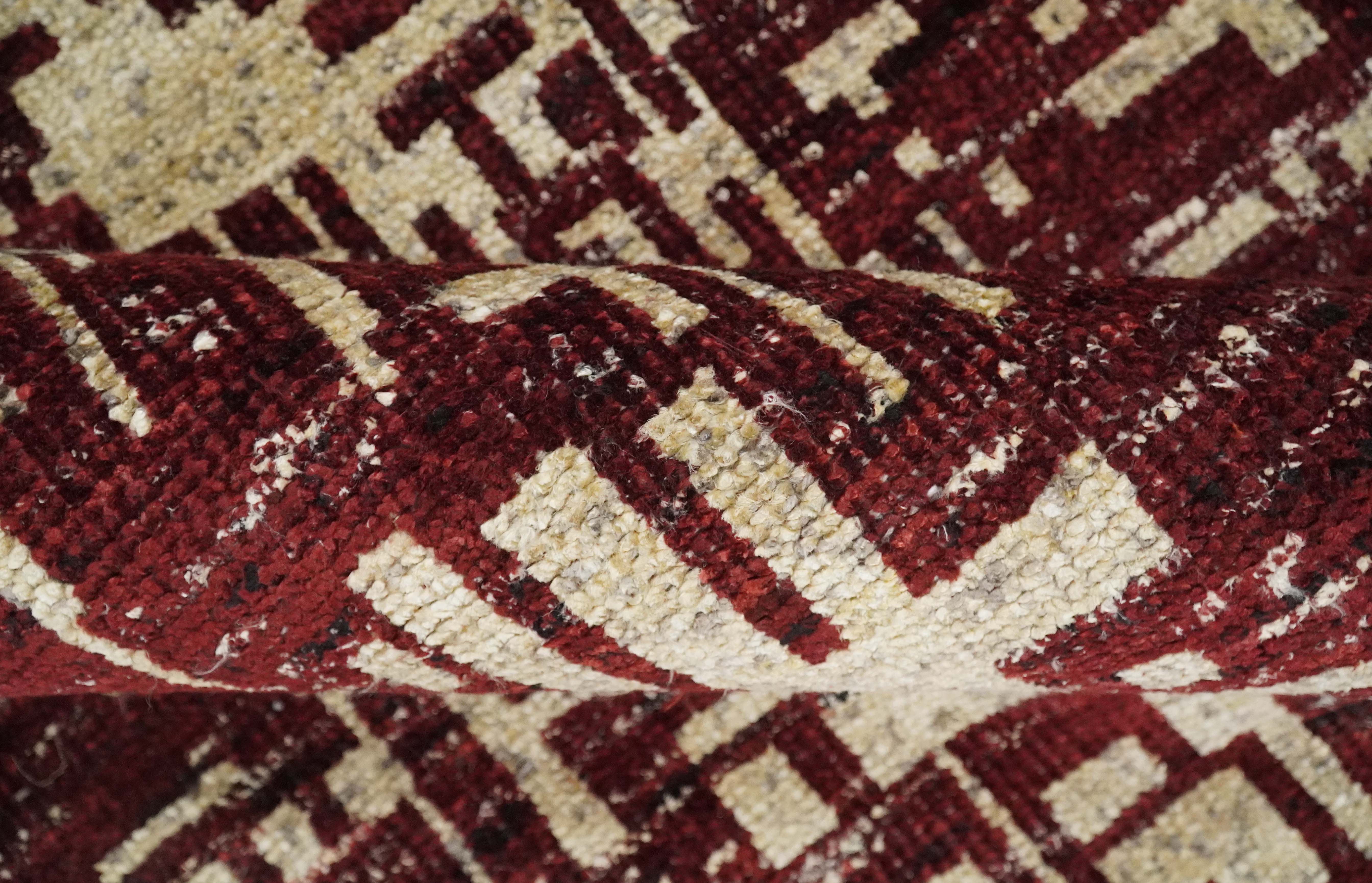 4x6 Hand Knotted Beige and Maroon Modern Abstract Contemporary Recycled Silk Area Rug | OP64 - Image 6