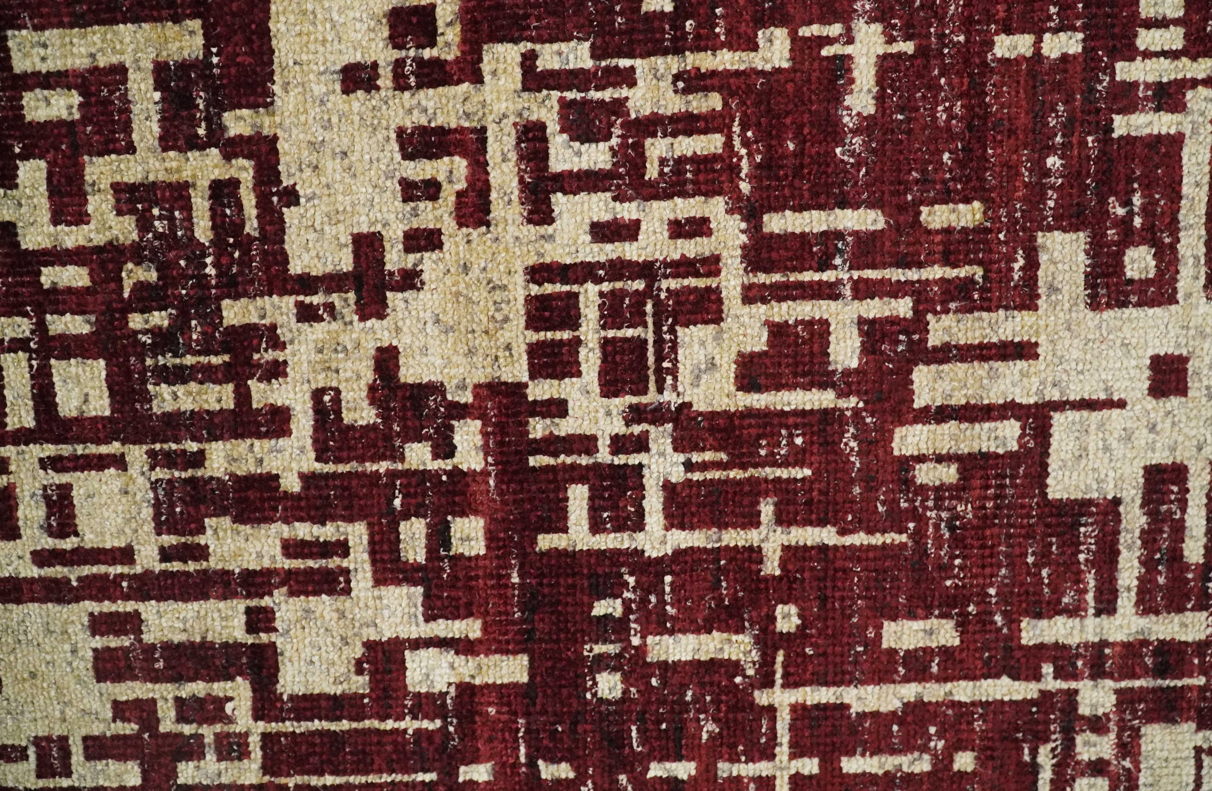 4x6 Hand Knotted Beige and Maroon Modern Abstract Contemporary Recycled Silk Area Rug | OP64 - Image 8