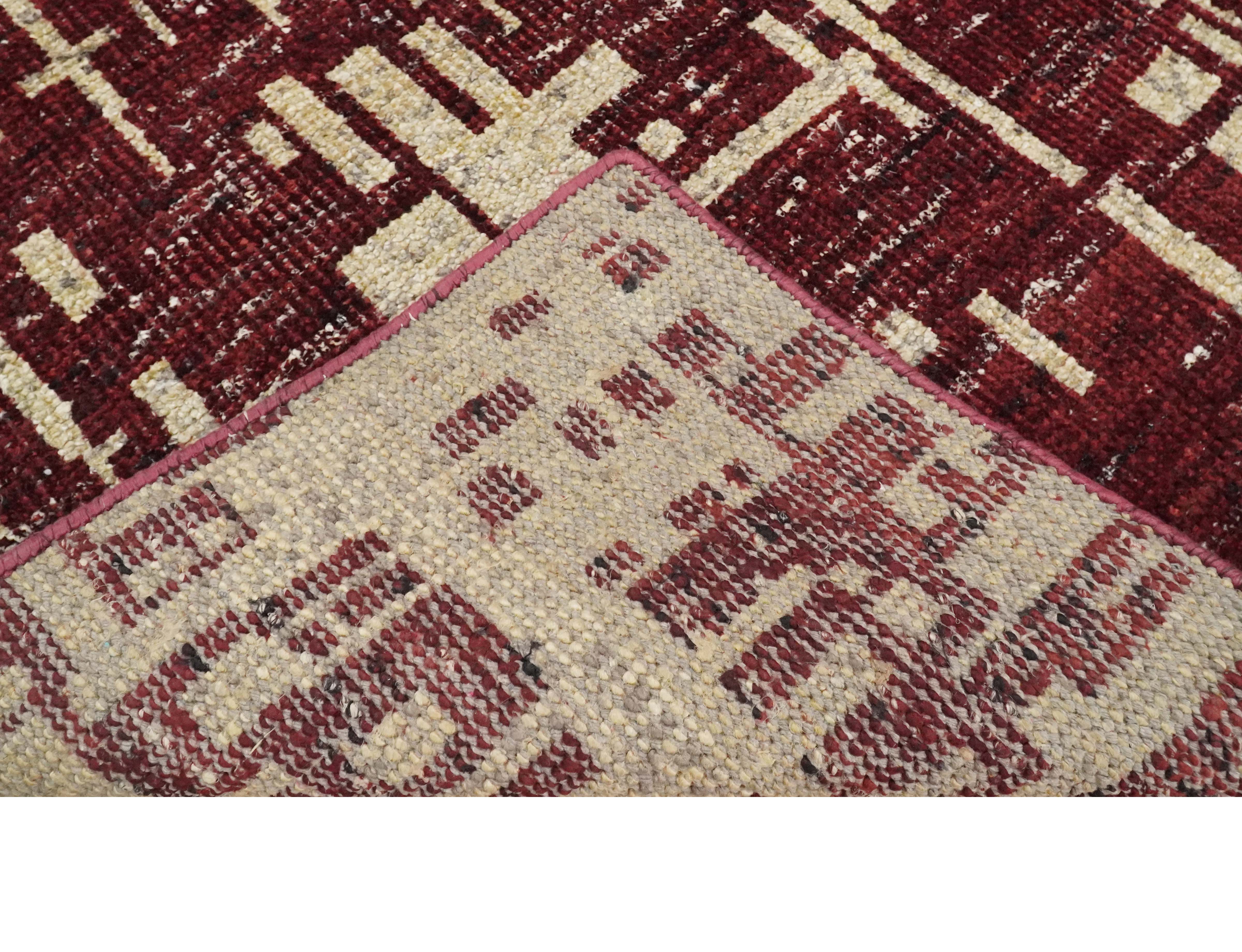 4x6 Hand Knotted Beige and Maroon Modern Abstract Contemporary Recycled Silk Area Rug | OP64 - Image 9