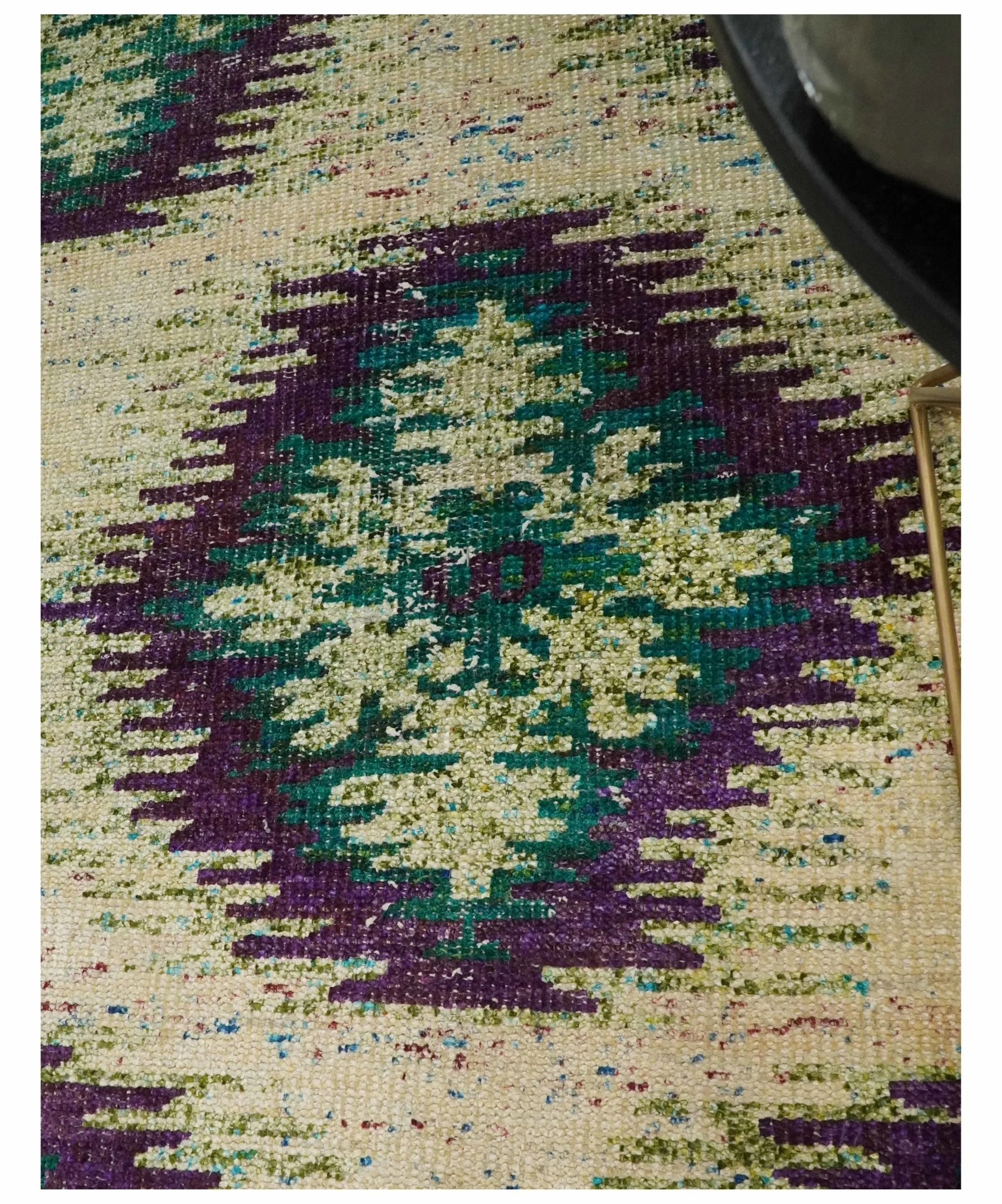 Hand Knotted 4x6 Beige, Violet and Green Persian made of Recycled Silk Area Rug | OP57 - Image 4
