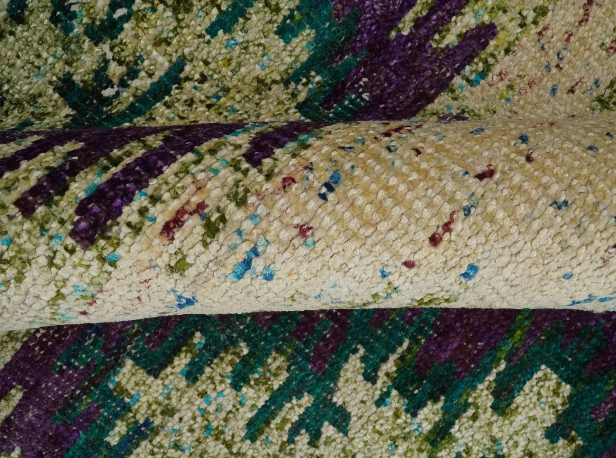 Hand Knotted 4x6 Beige, Violet and Green Persian made of Recycled Silk Area Rug | OP57 - Image 6