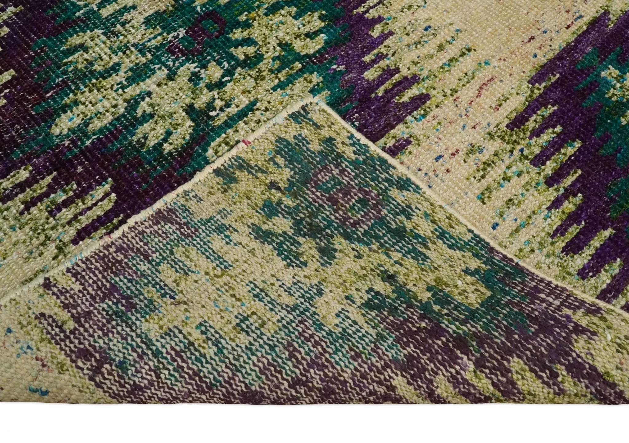 Hand Knotted 4x6 Beige, Violet and Green Persian made of Recycled Silk Area Rug | OP57 - Image 7