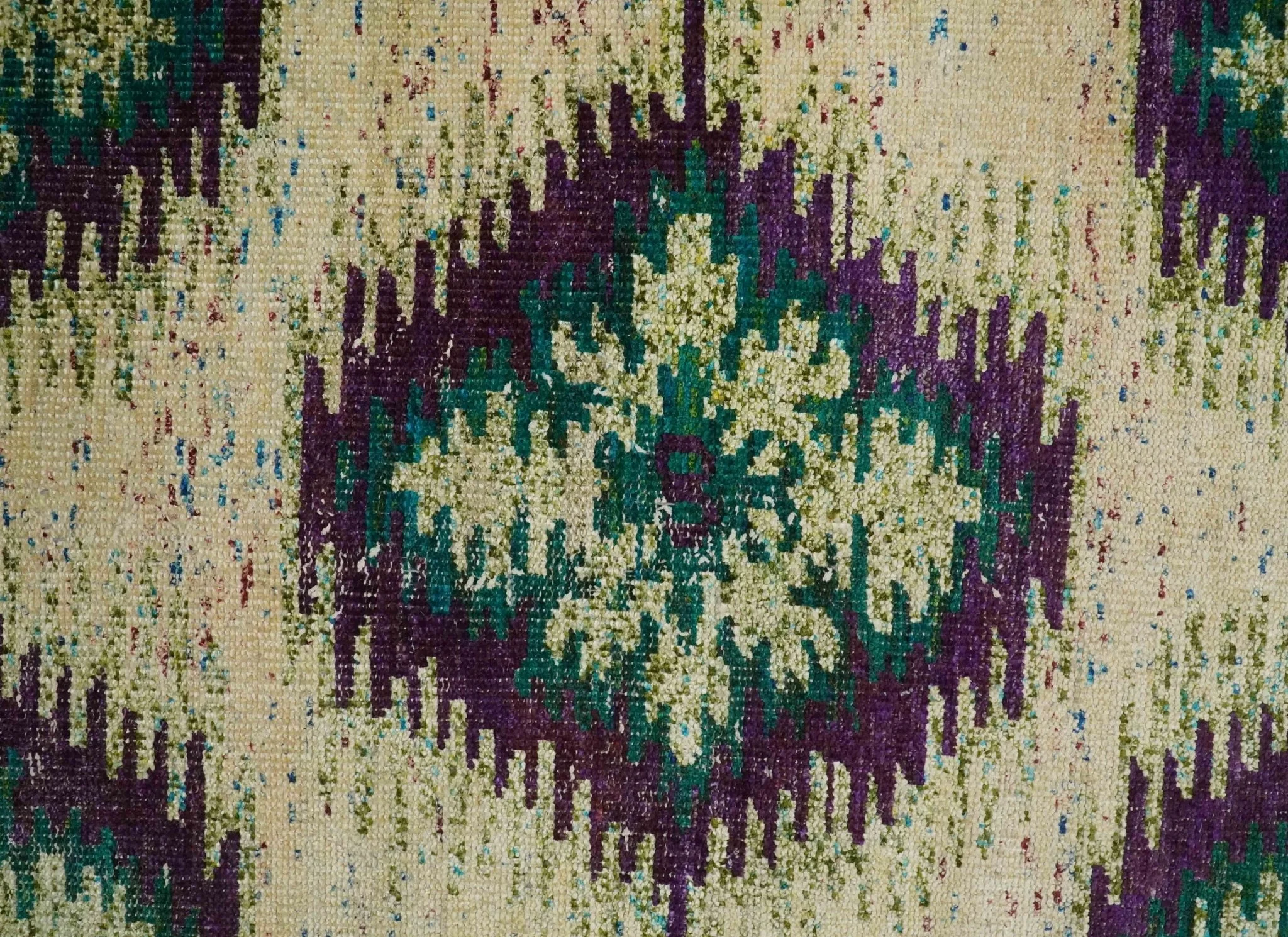Hand Knotted 4x6 Beige, Violet and Green Persian made of Recycled Silk Area Rug | OP57 - Image 8