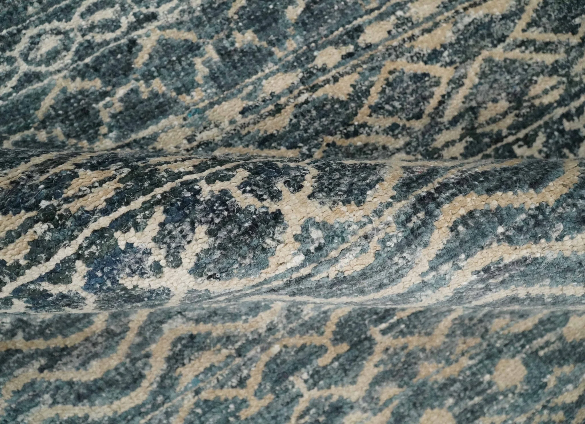 4x6 Hand Knotted Ivory, Beige and Blue Modern Contemporary Southwestern Tribal Trellis Recycled Silk Area Rug | OP55 - Image 11