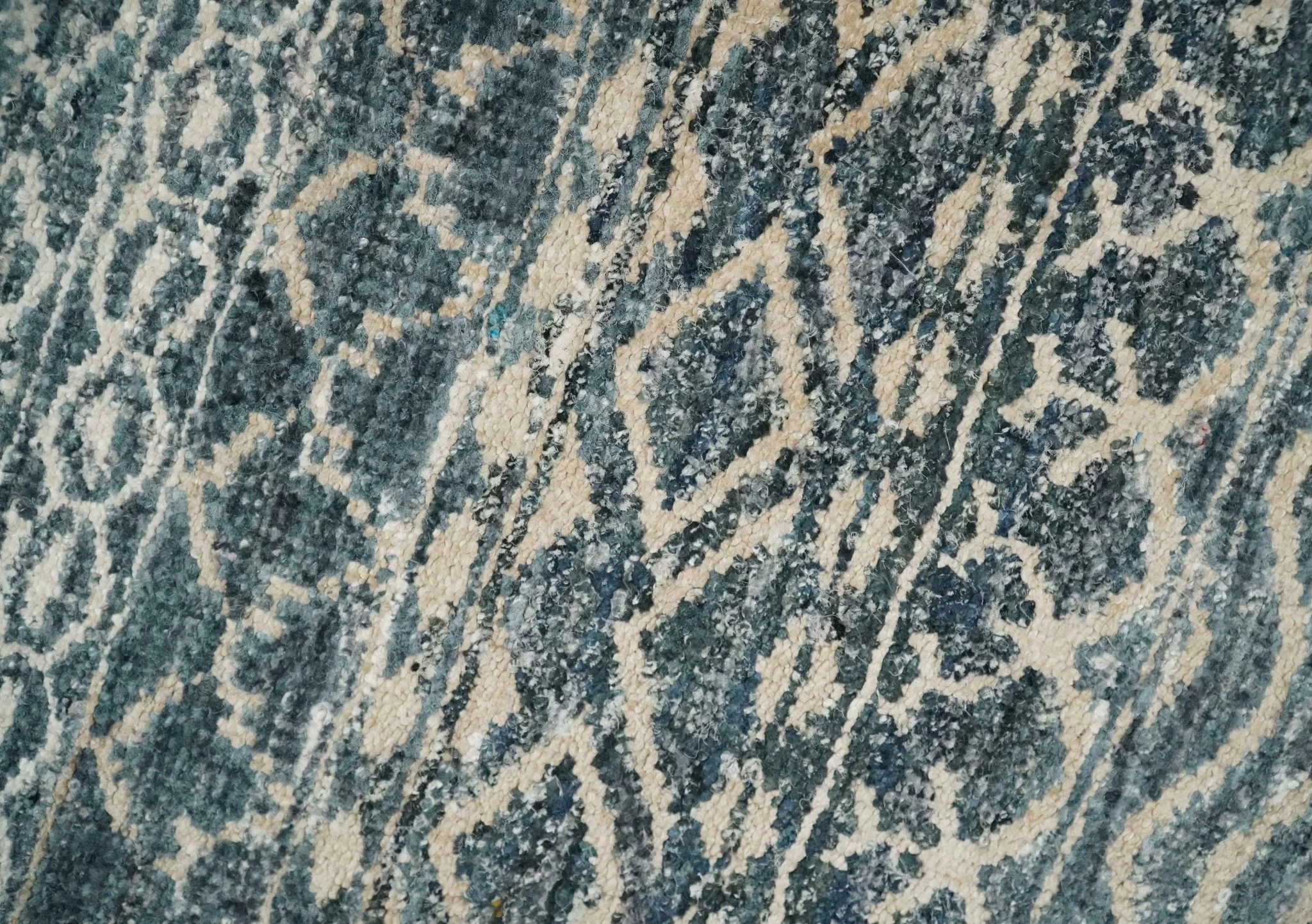 4x6 Hand Knotted Ivory, Beige and Blue Modern Contemporary Southwestern Tribal Trellis Recycled Silk Area Rug | OP55 - Image 2