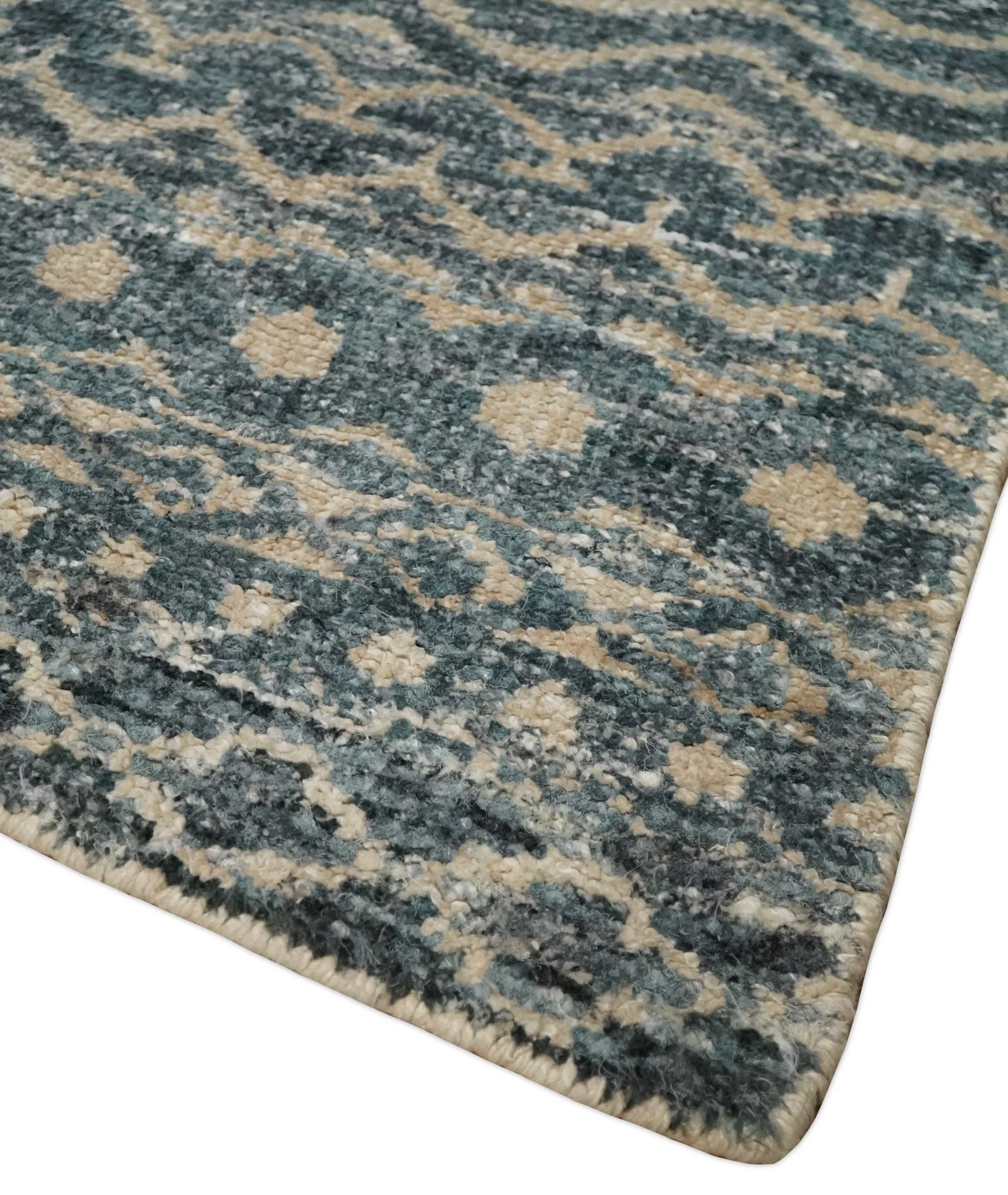 4x6 Hand Knotted Ivory, Beige and Blue Modern Contemporary Southwestern Tribal Trellis Recycled Silk Area Rug | OP55 - Image 3
