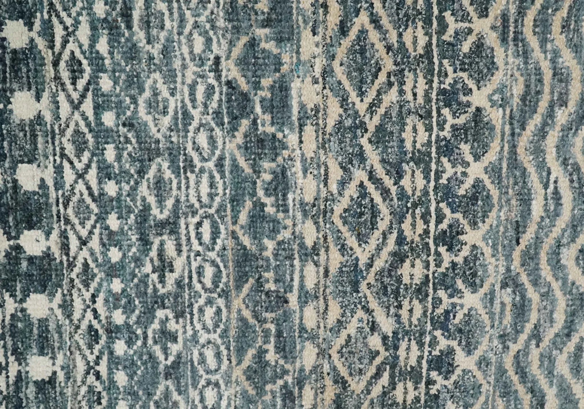 4x6 Hand Knotted Ivory, Beige and Blue Modern Contemporary Southwestern Tribal Trellis Recycled Silk Area Rug | OP55 - Image 6