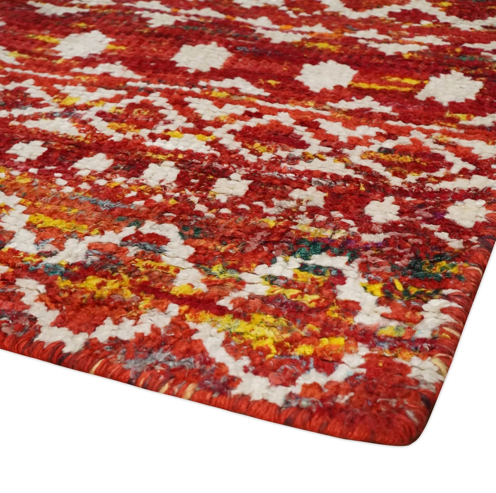 4x6 Hand Knotted Rust and Ivory Modern Contemporary Southwestern Tribal Trellis Recycled Silk Area Rug | OP60 - Image 3