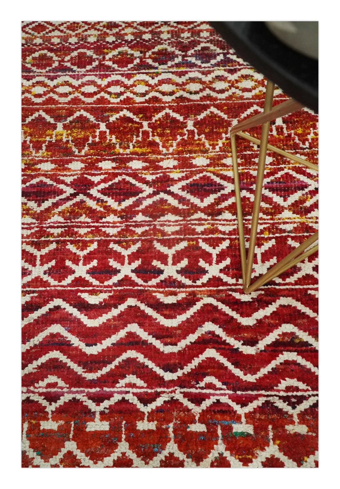 4x6 Hand Knotted Rust and Ivory Modern Contemporary Southwestern Tribal Trellis Recycled Silk Area Rug | OP60 - Image 4
