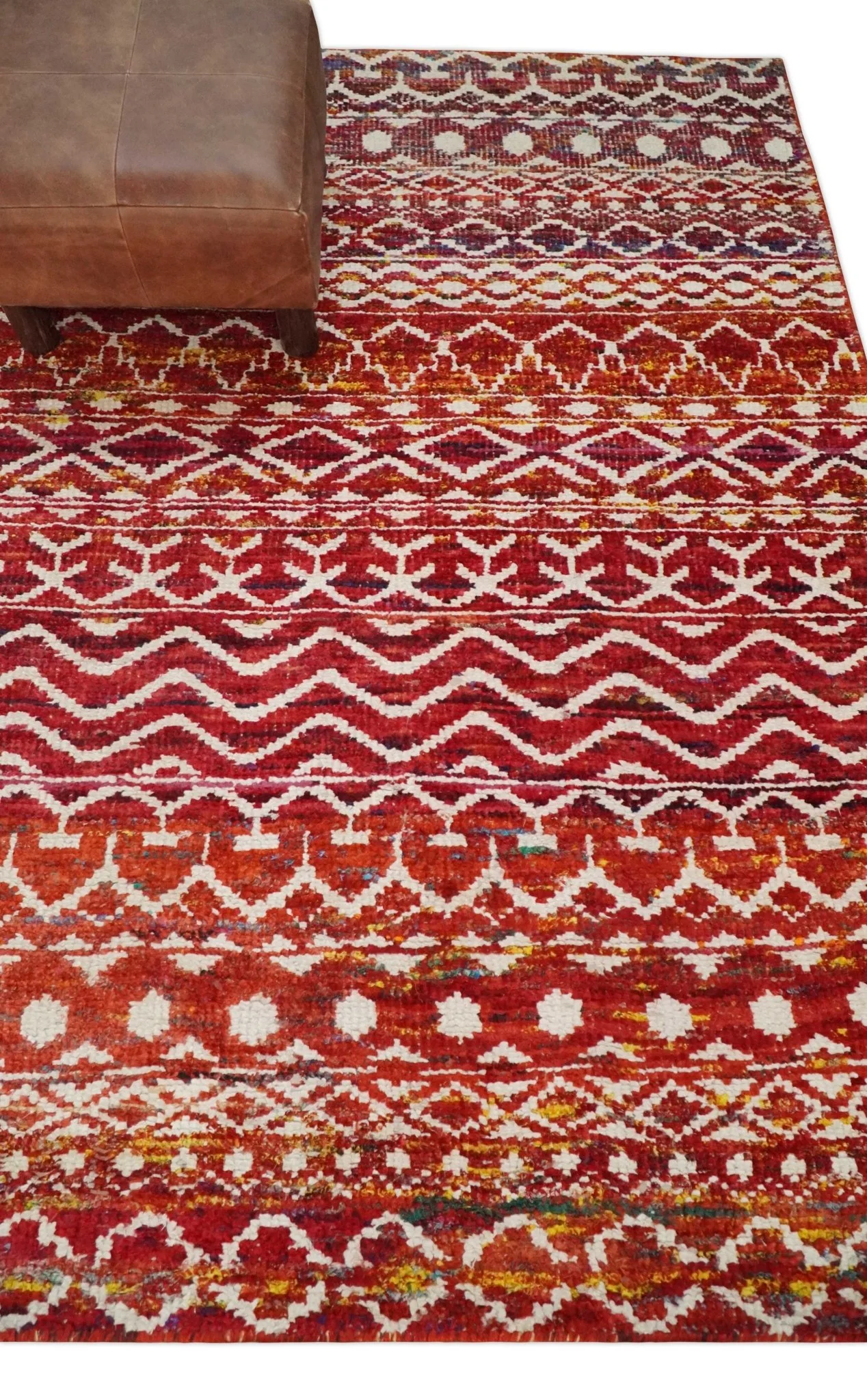 4x6 Hand Knotted Rust and Ivory Modern Contemporary Southwestern Tribal Trellis Recycled Silk Area Rug | OP60 - Image 5