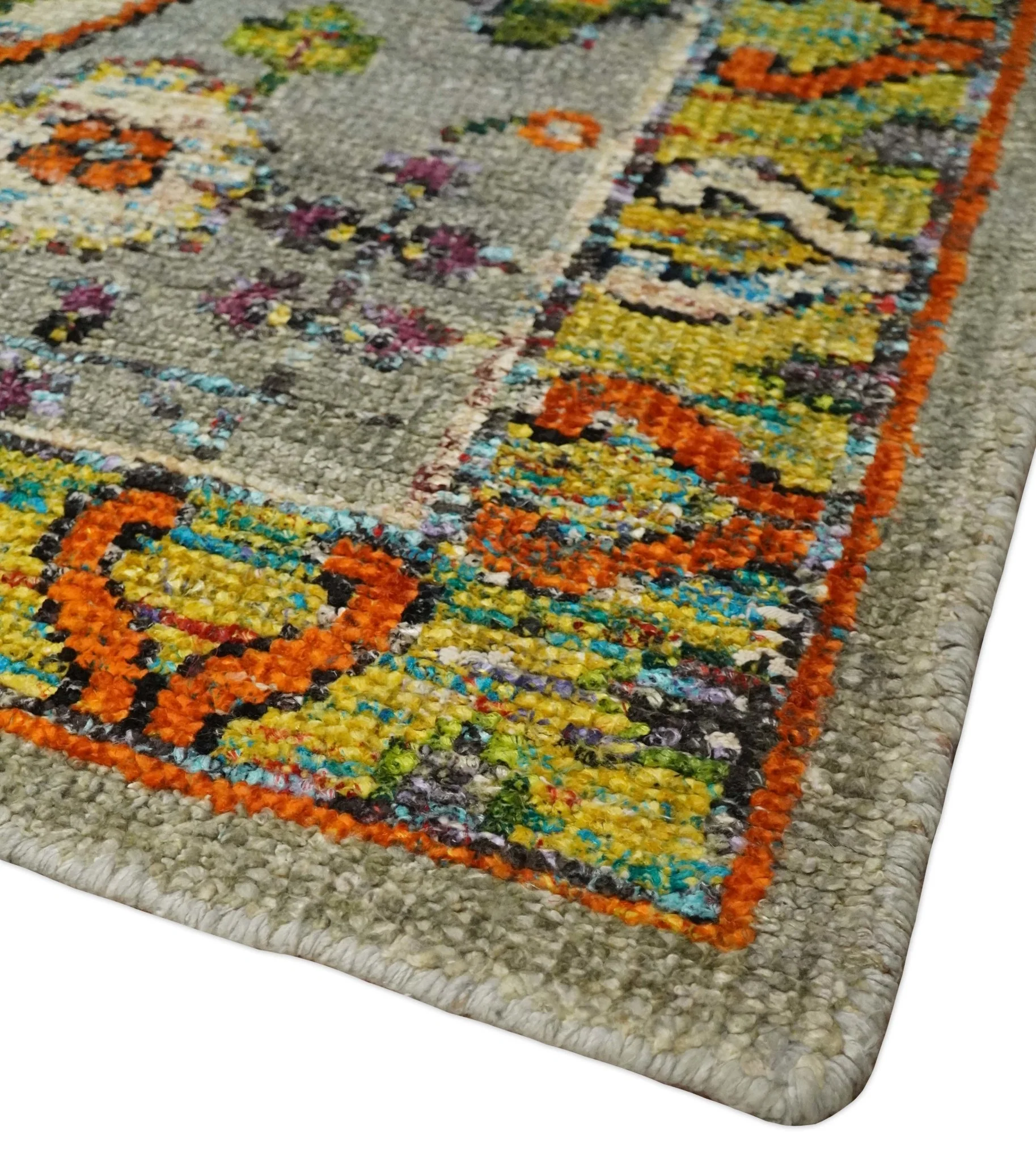 4x6 Hand Knotted Silver, Yellow and Orange Persian Oushak made of Recycled Silk Area Rug | OP58 - Image 3