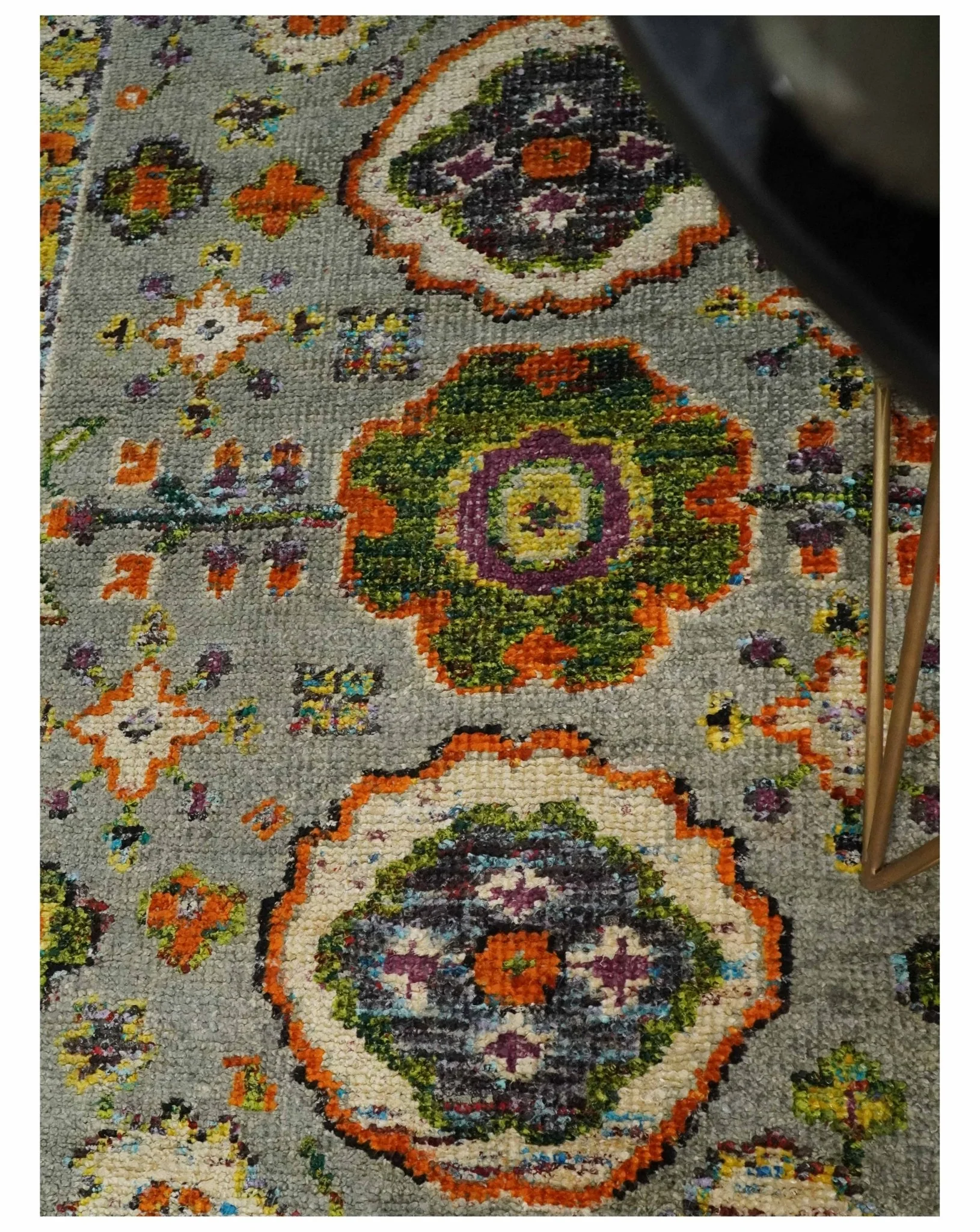 4x6 Hand Knotted Silver, Yellow and Orange Persian Oushak made of Recycled Silk Area Rug | OP58 - Image 4
