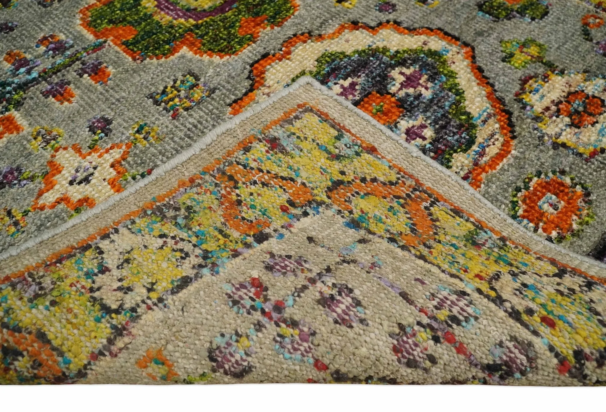 4x6 Hand Knotted Silver, Yellow and Orange Persian Oushak made of Recycled Silk Area Rug | OP58 - Image 7