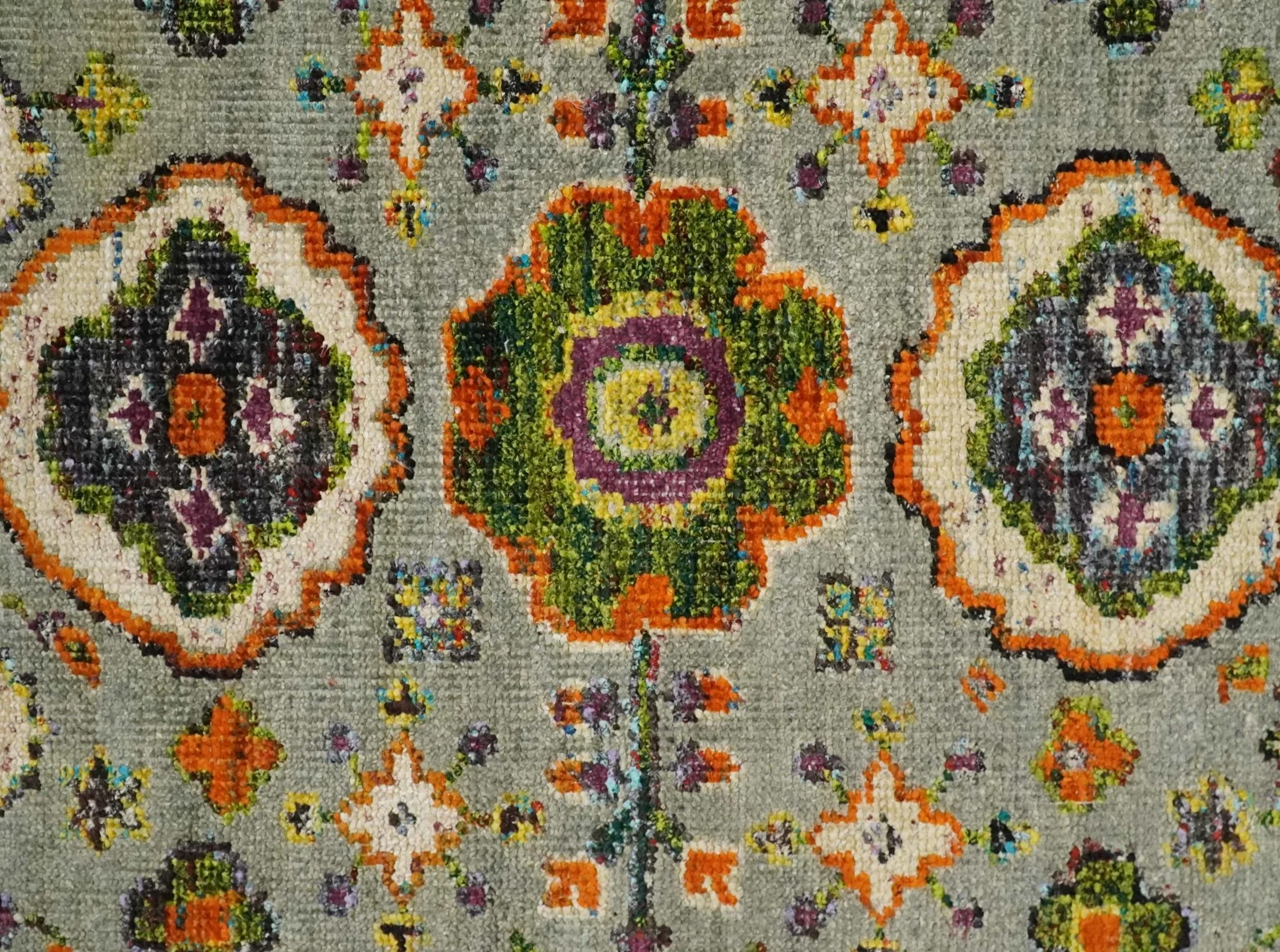 4x6 Hand Knotted Silver, Yellow and Orange Persian Oushak made of Recycled Silk Area Rug | OP58 - Image 9