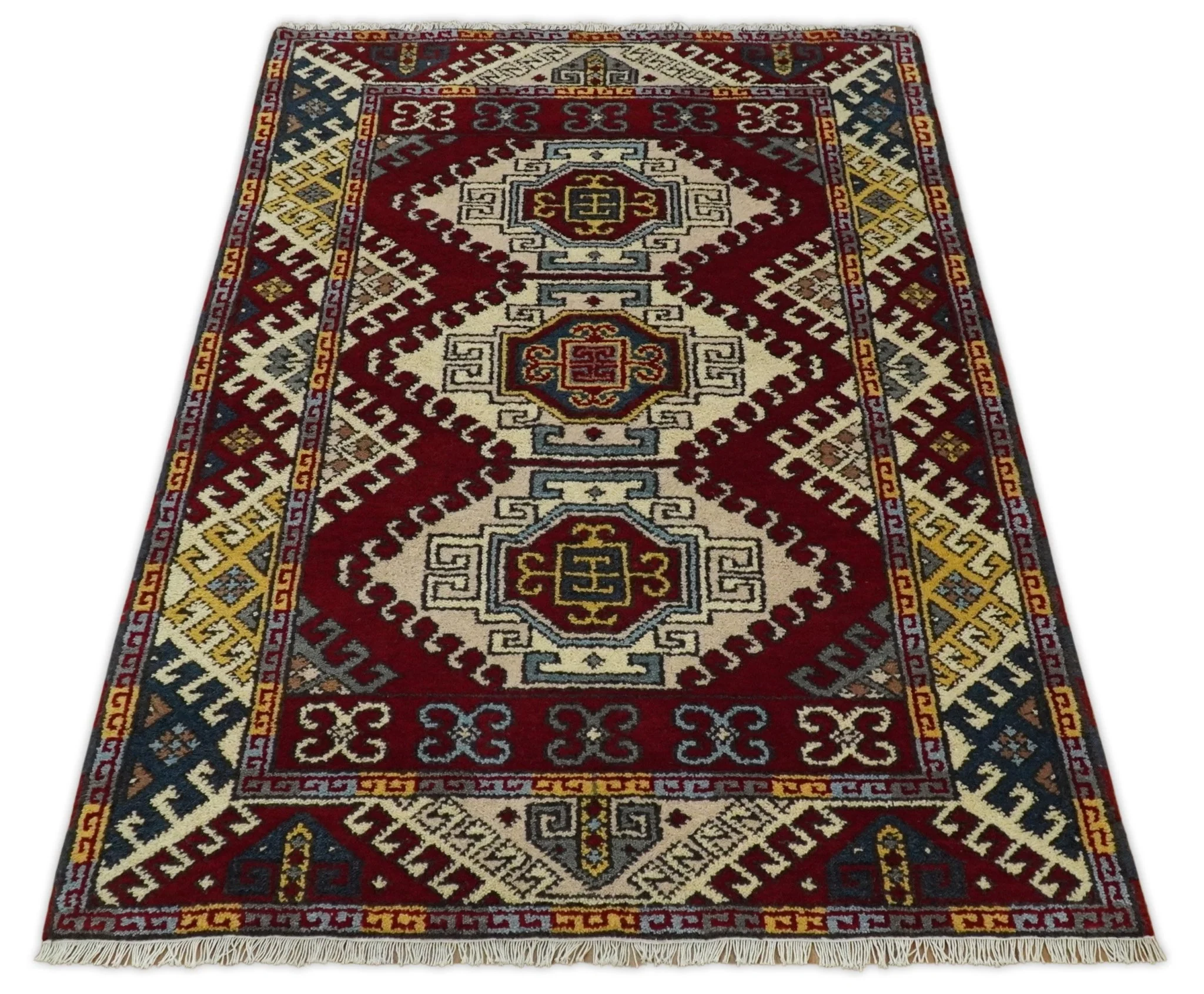 4x6 Hand Knotted traditional Kazak Ivory and Rust Traditional Tribal Armenian Rug | KZA9 - Image 10