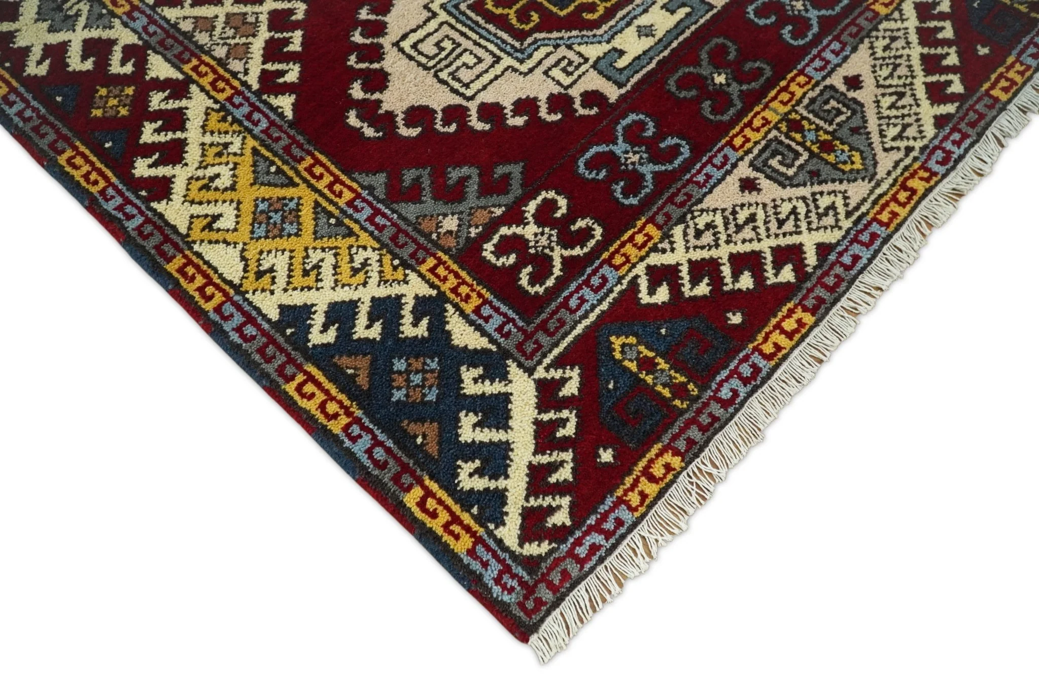 4x6 Hand Knotted traditional Kazak Ivory and Rust Traditional Tribal Armenian Rug | KZA9 - Image 3