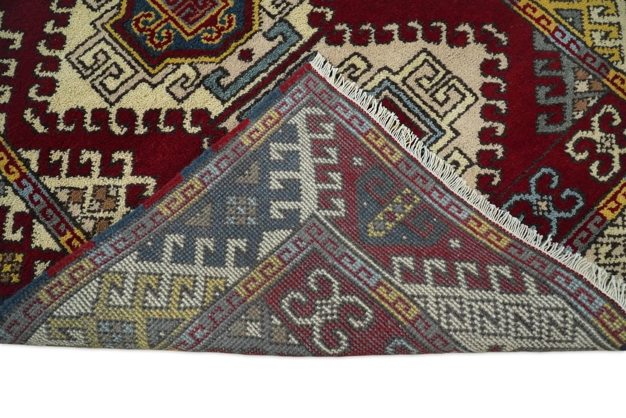 4x6 Hand Knotted traditional Kazak Ivory and Rust Traditional Tribal Armenian Rug | KZA9 - Image 8