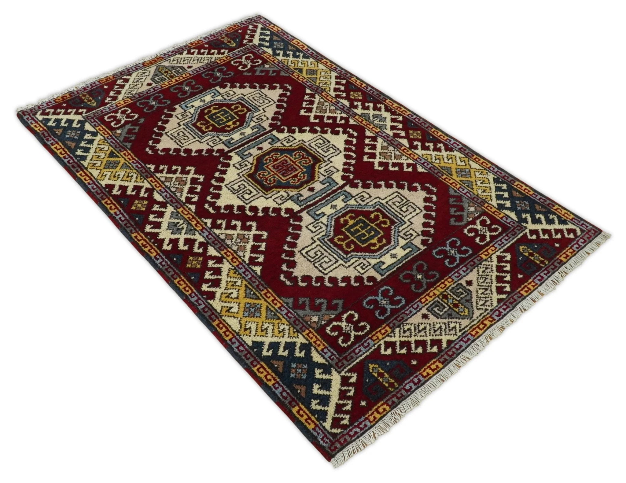 4x6 Hand Knotted traditional Kazak Ivory and Rust Traditional Tribal Armenian Rug | KZA9 - Image 9