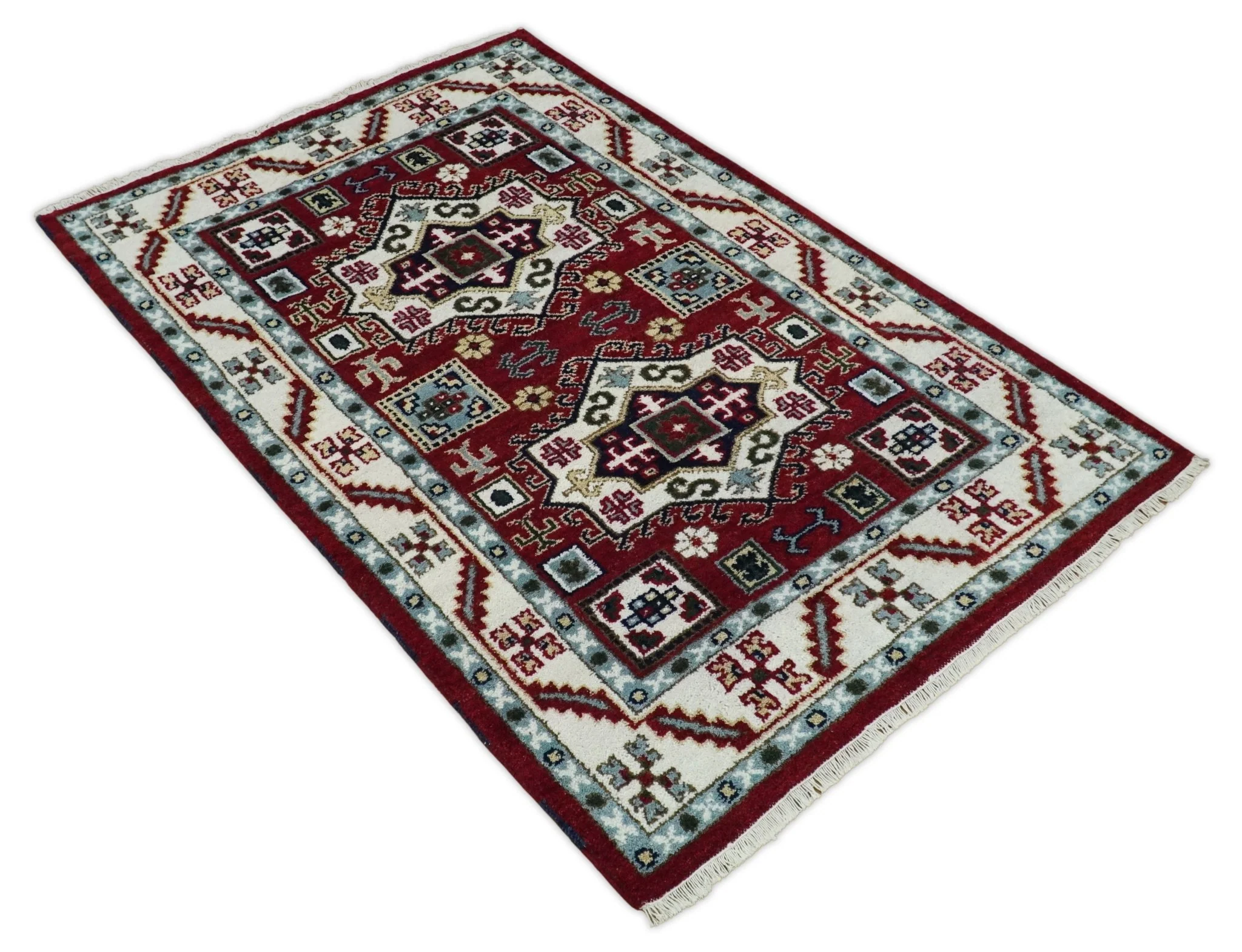 4x6 Hand Knotted traditional Kazak Rust and Ivory Traditional Tribal Armenian Rug | KZA10 - Image 10